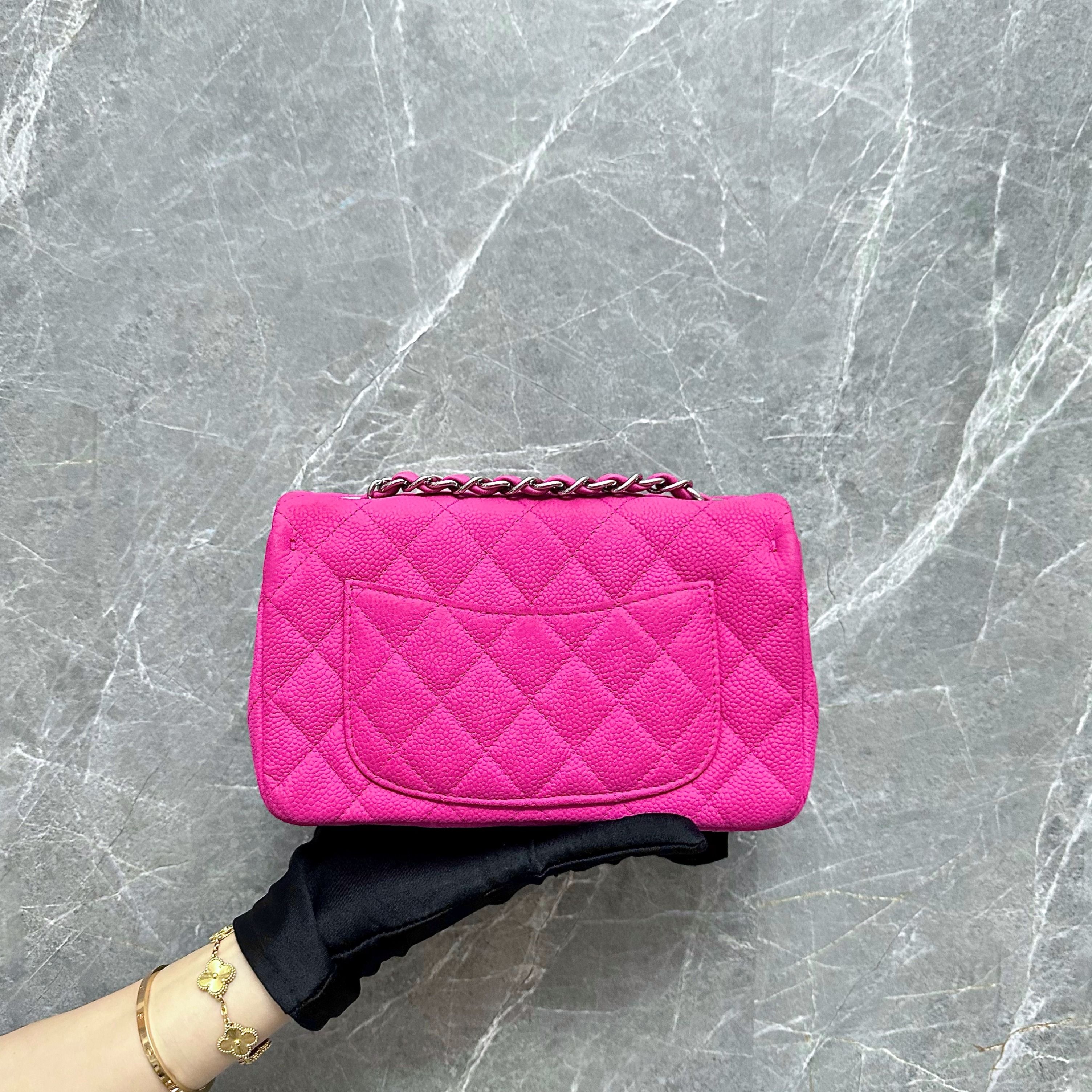 Chanel Mini Caviar Classic Flap Suede Calfskin Hot Pink SHW No 17 - Luxury Evermore