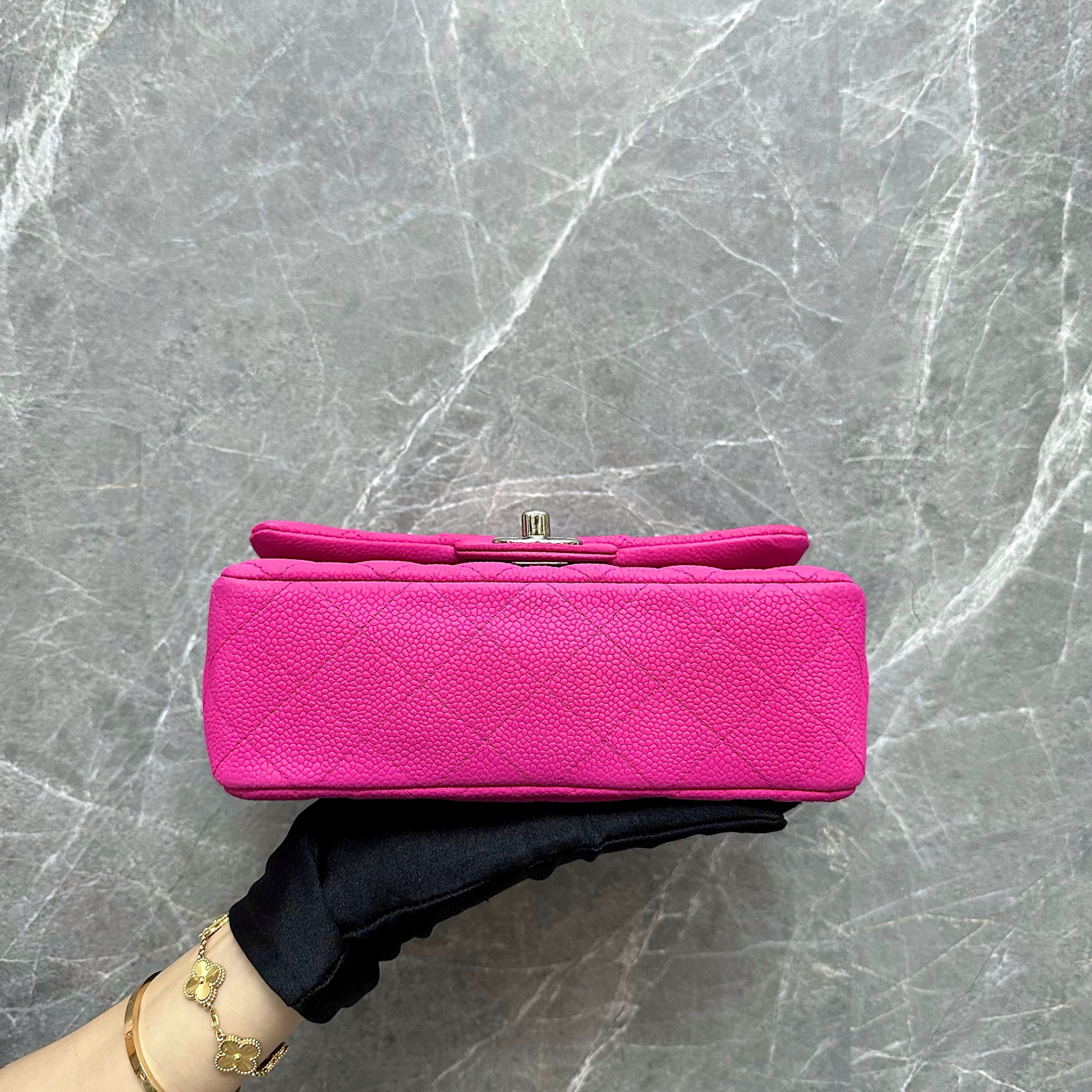 Chanel Mini Caviar Classic Flap Suede Calfskin Hot Pink SHW No 17 - Luxury Evermore