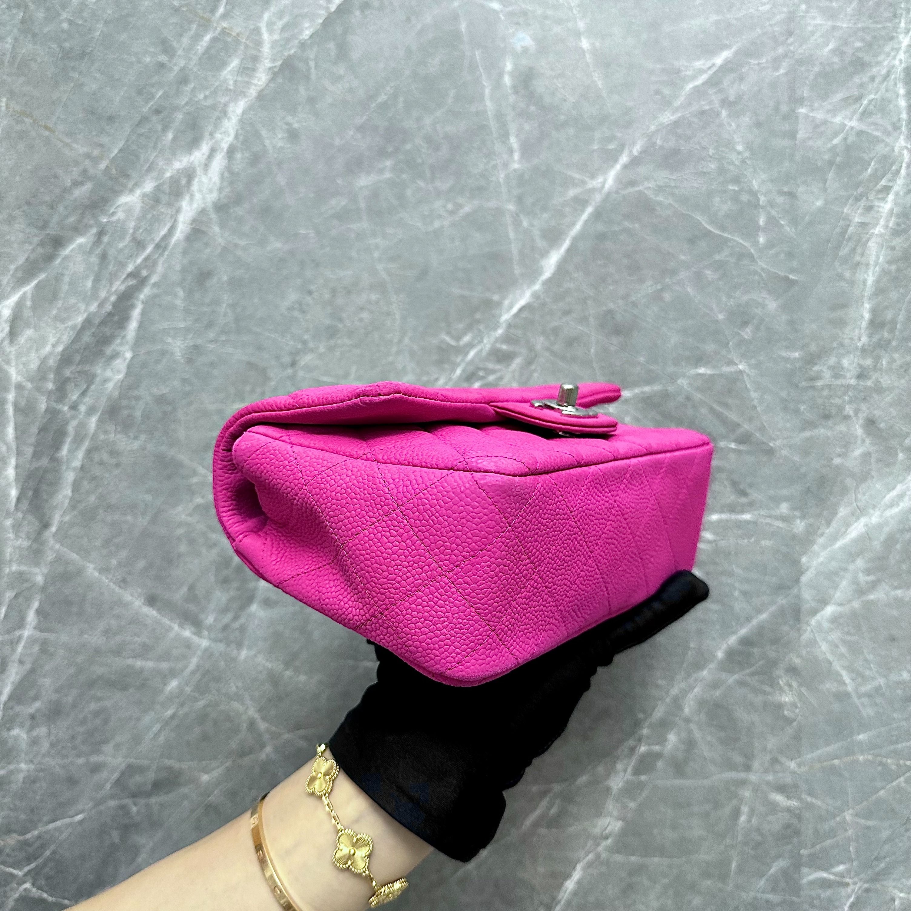 Chanel Mini Caviar Classic Flap Suede Calfskin Hot Pink SHW No 17 - Luxury Evermore