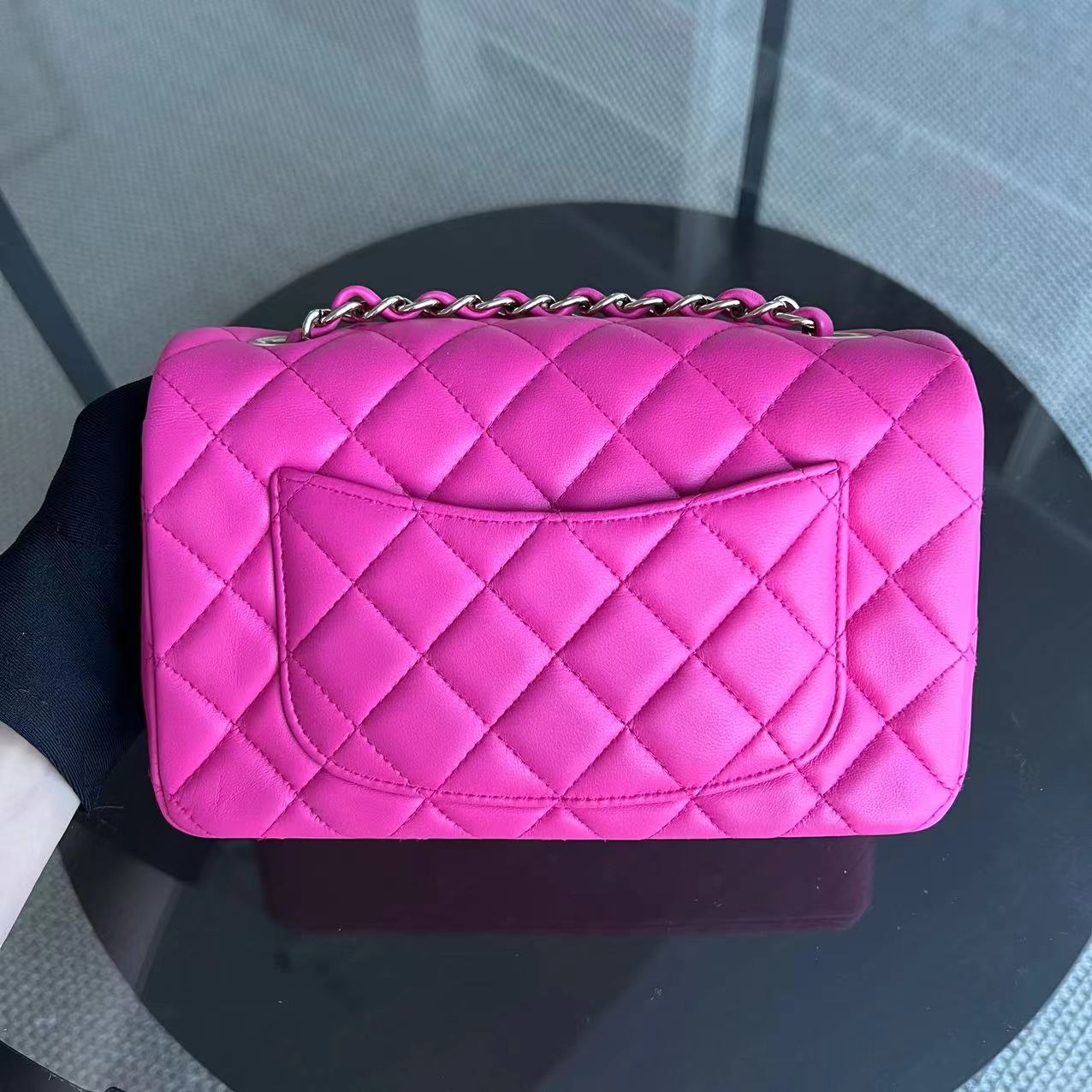 Chanel Mini Rectangular Classic Flap 20CM Quilted Lambskin Hot Pink Light Golden Hardware Series 21 - Luxury Evermore