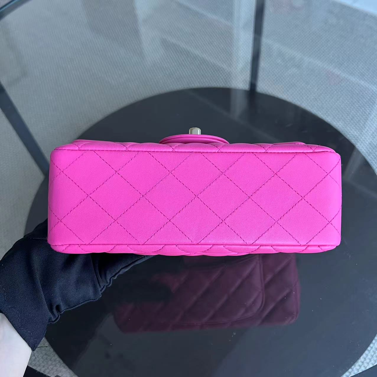 Chanel Mini Rectangular Classic Flap 20CM Quilted Lambskin Hot Pink Light Golden Hardware Series 21 - Luxury Evermore