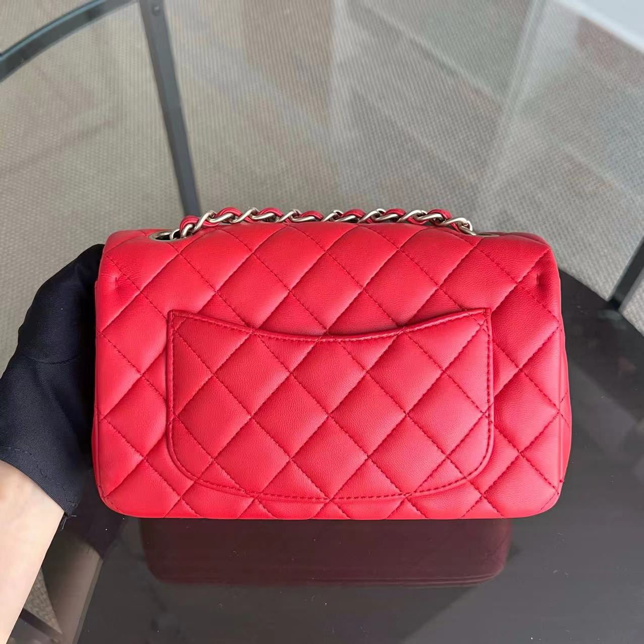 Chanel Mini Rectangular Classic Flap 20CM Quilted Lambskin Red Golden Hardware Series 17 - Luxury Evermore