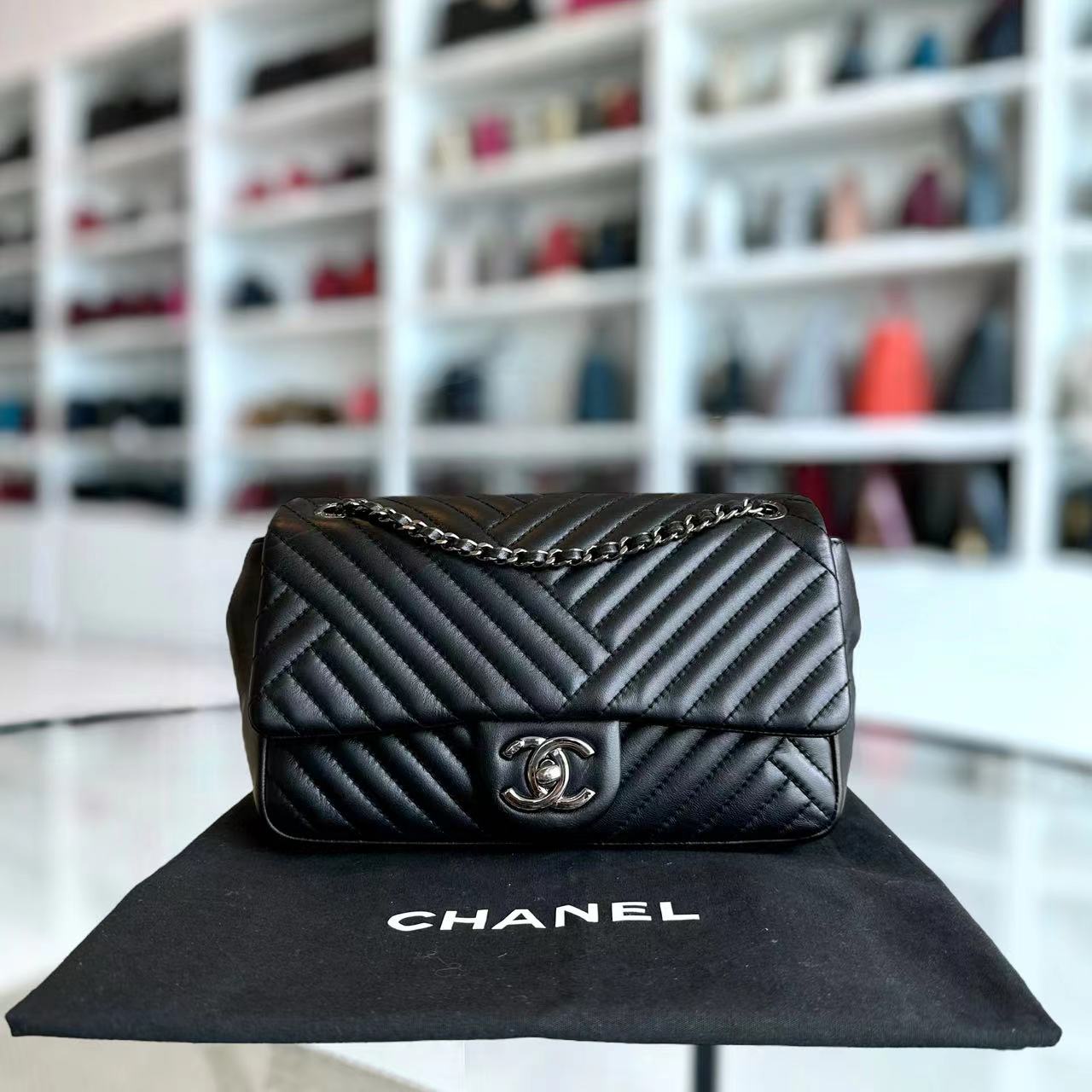 Chanel Mini Rectangular Classic Flap Crossing Lambskin Black Silver Hardware Series 21 - Luxury Evermore