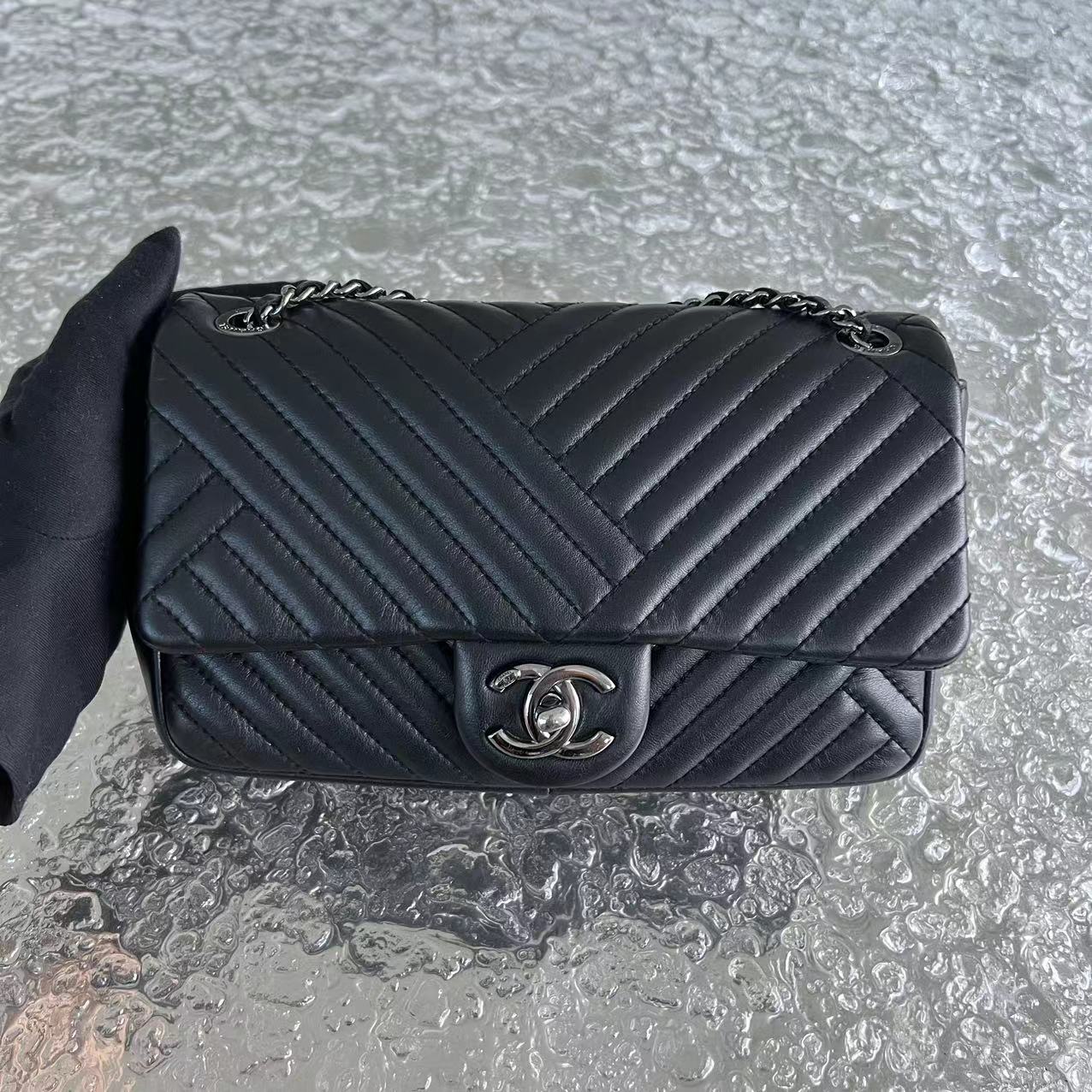 Chanel Mini Rectangular Classic Flap Crossing Lambskin Black Silver Hardware Series 21 - Luxury Evermore