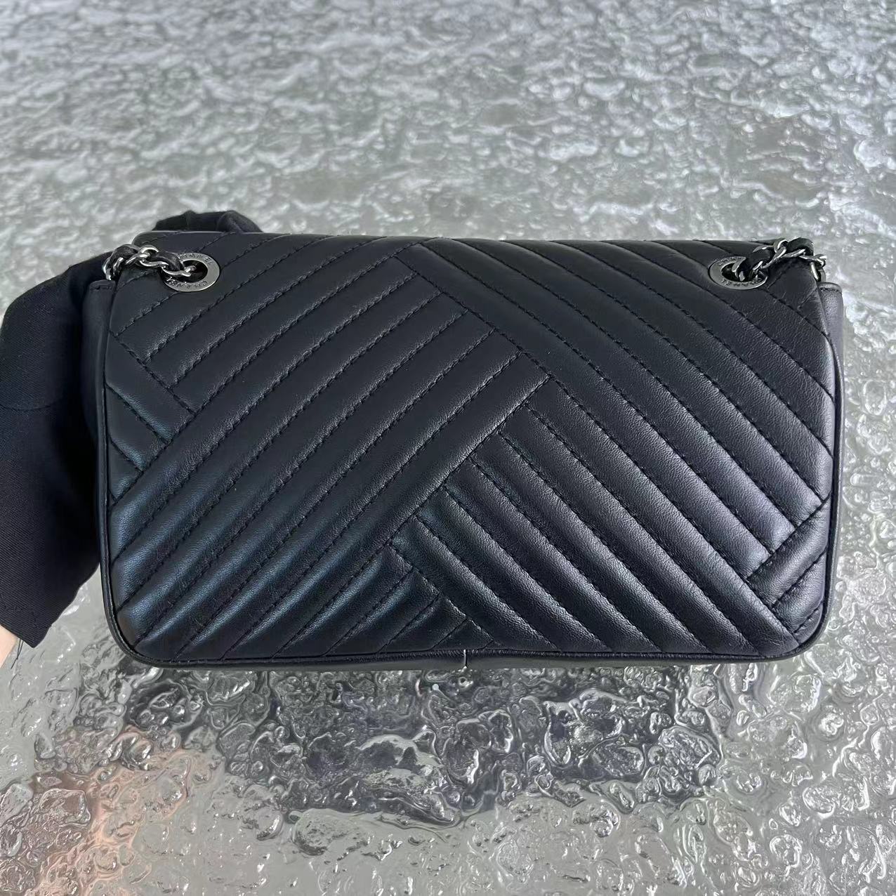 Chanel Mini Rectangular Classic Flap Crossing Lambskin Black Silver Hardware Series 21 - Luxury Evermore