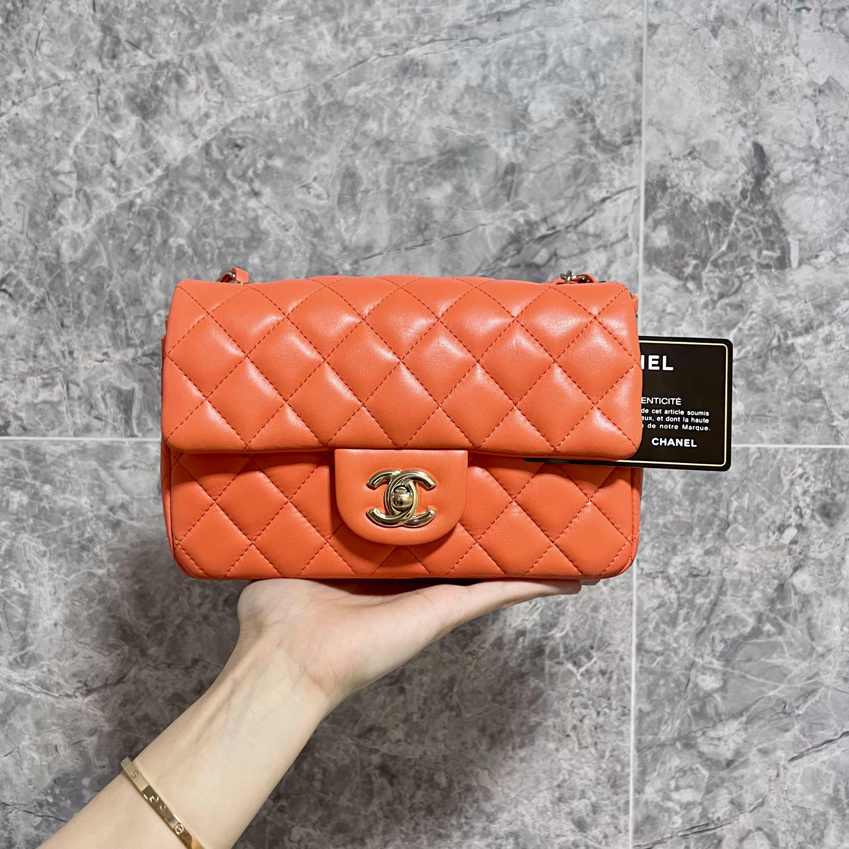 Chanel Mini Rectangular Classic Flap Lambskin Orange No 30 - Luxury Evermore