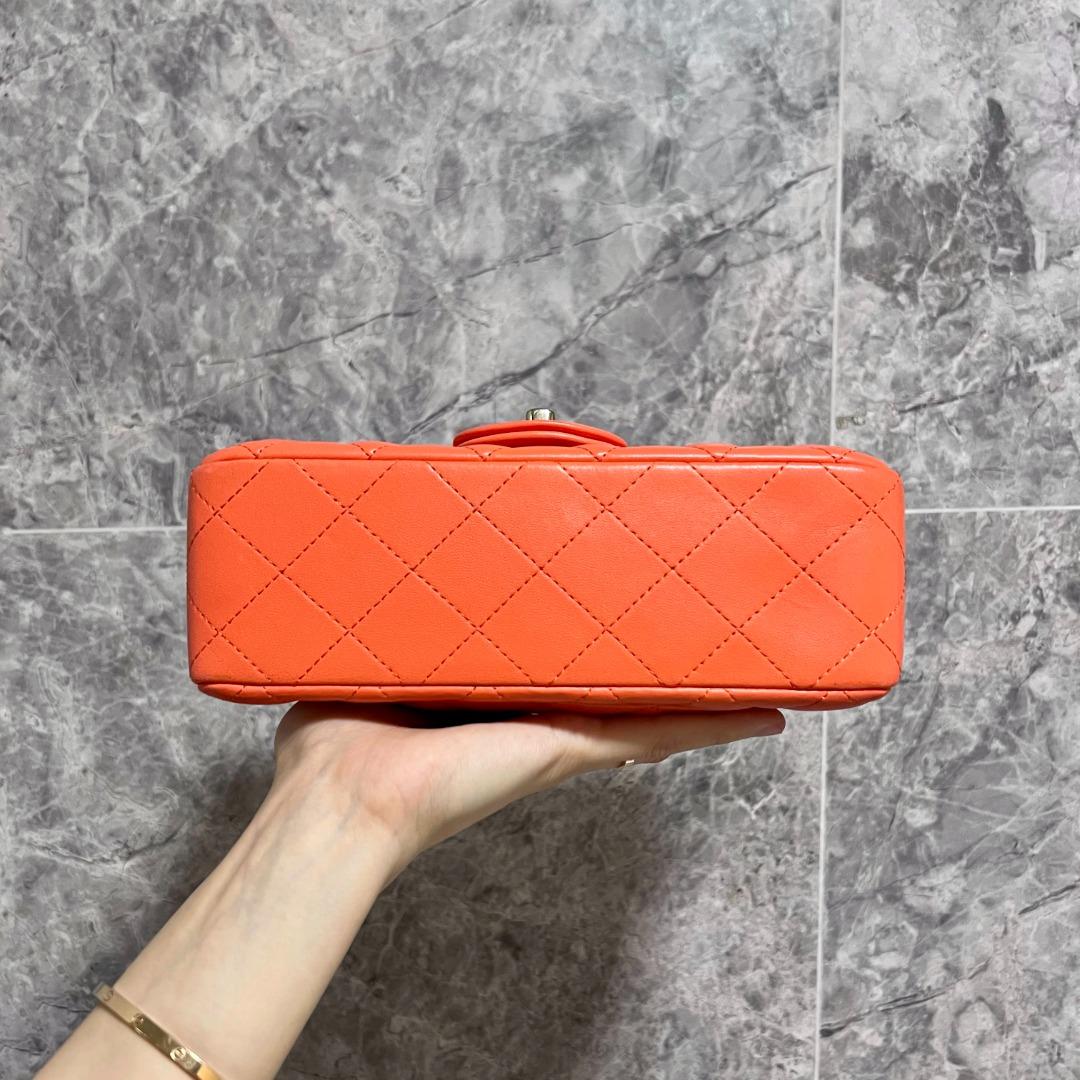 Chanel Mini Rectangular Classic Flap Lambskin Orange No 30 - Luxury Evermore