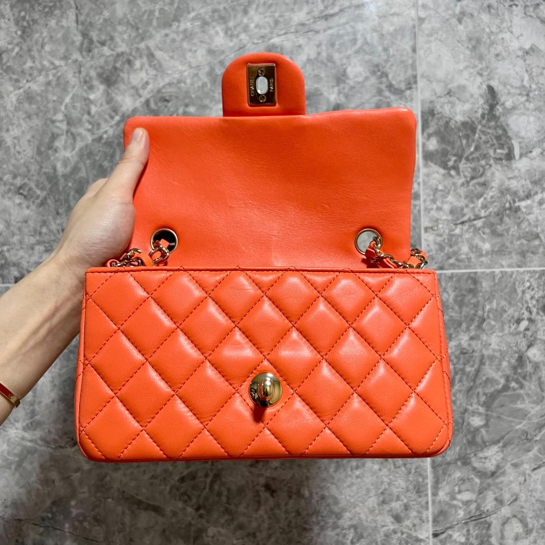 Chanel Mini Rectangular Classic Flap Lambskin Orange No 30 - Luxury Evermore