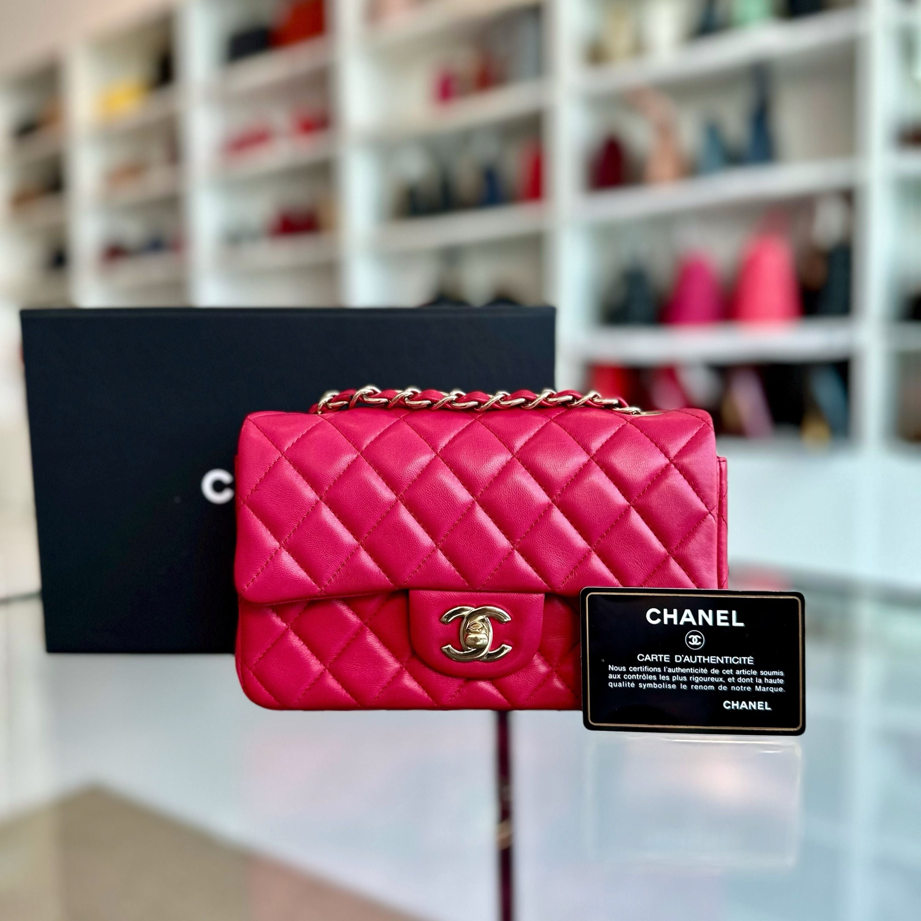 Chanel Mini Rectangular Classic Flap Lambskin Pink GHW No 21 - Luxury Evermore