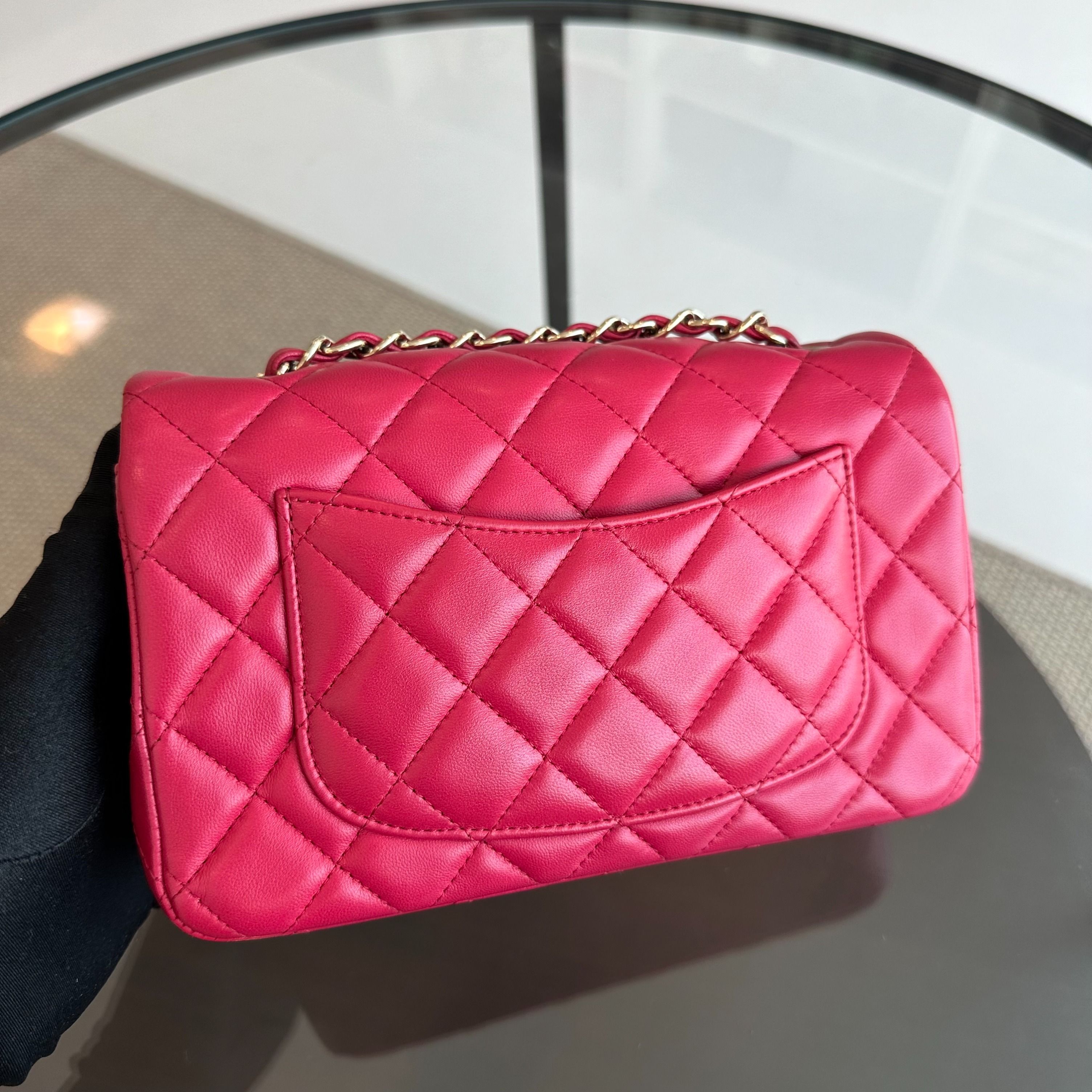 Chanel Mini Rectangular Classic Flap Lambskin Pink GHW No 21 - Luxury Evermore