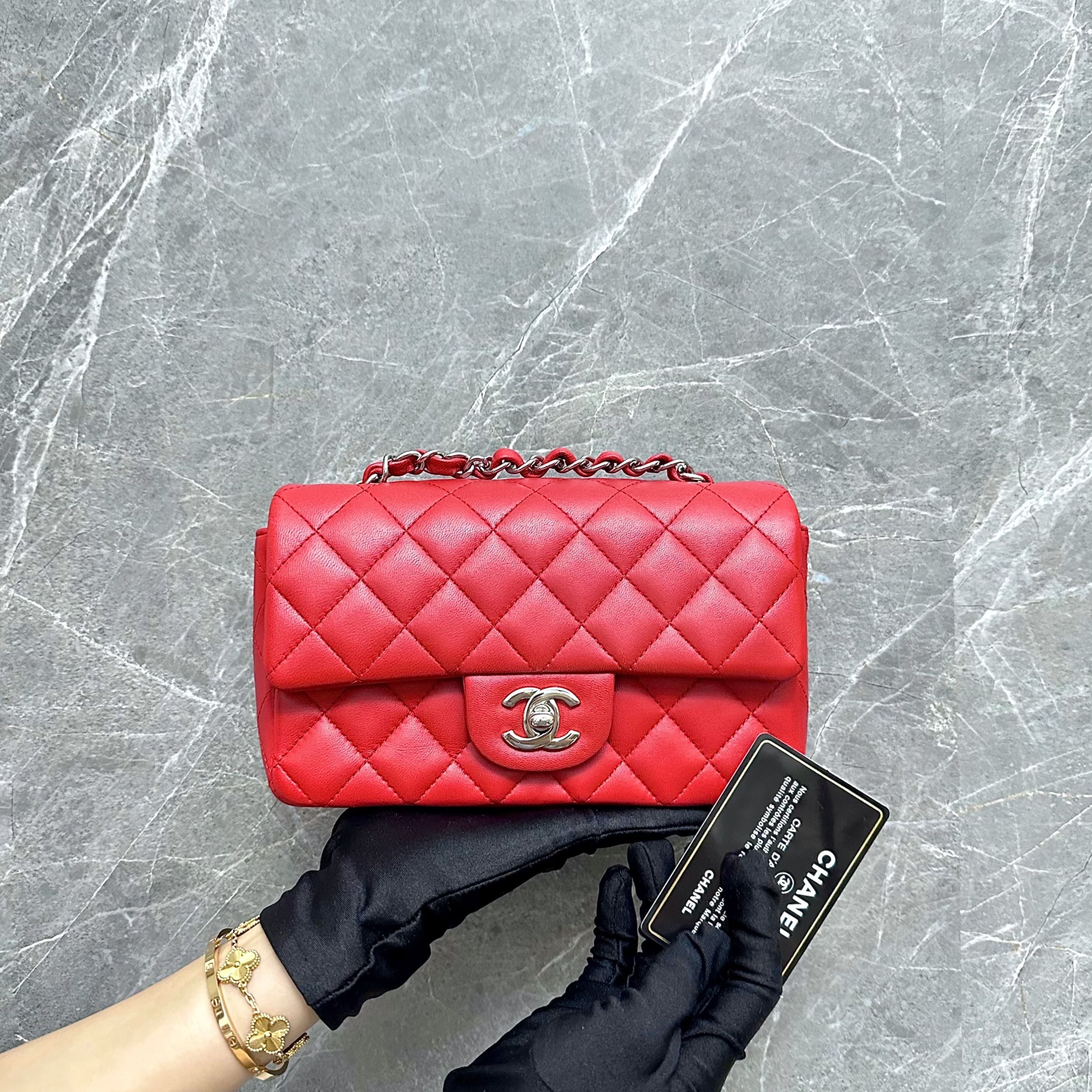 Chanel Mini Rectangular Classic Flap Lambskin Red GHW No 21 - Luxury Evermore