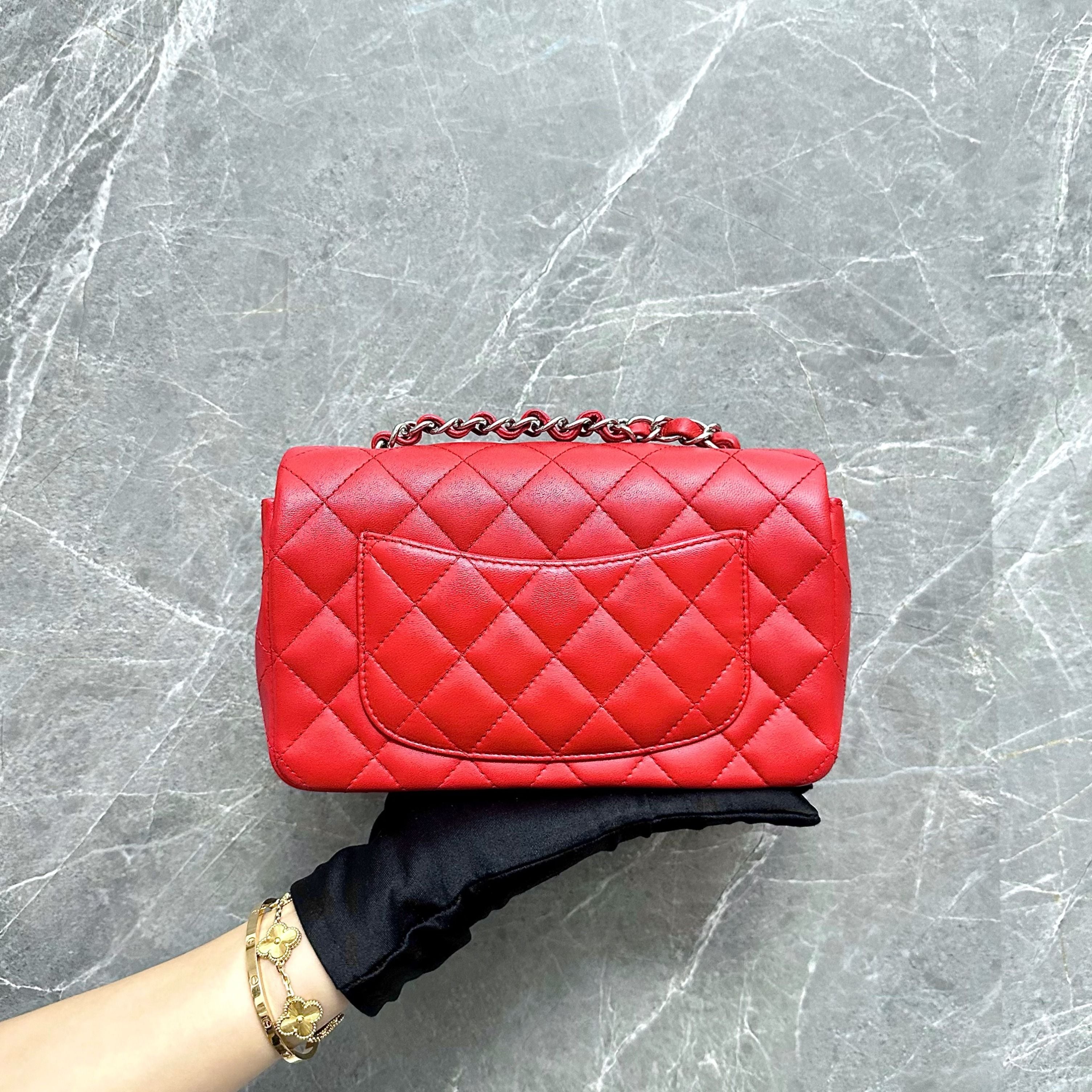 Chanel Mini Rectangular Classic Flap Lambskin Red GHW No 21 - Luxury Evermore