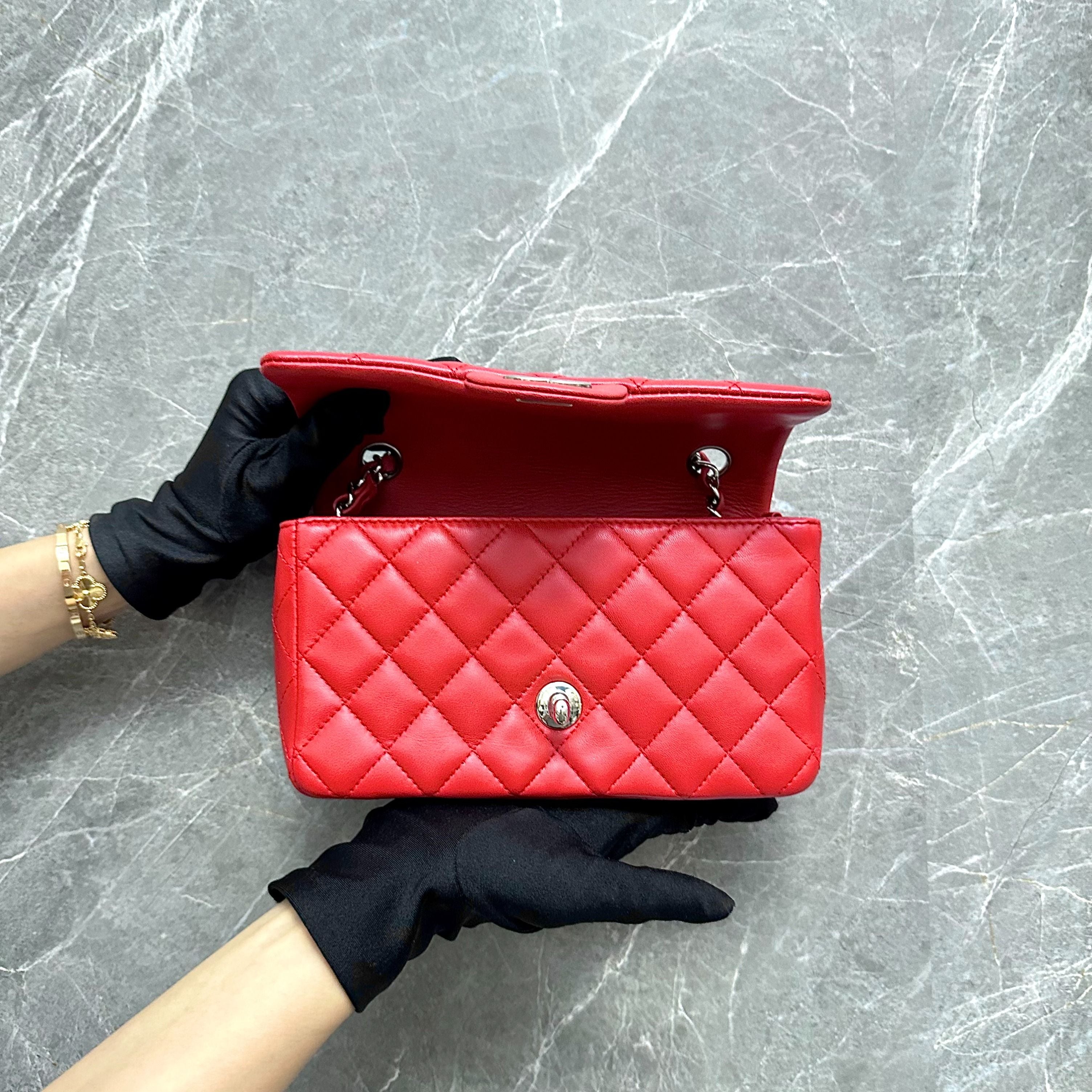 Chanel Mini Rectangular Classic Flap Lambskin Red GHW No 21 - Luxury Evermore