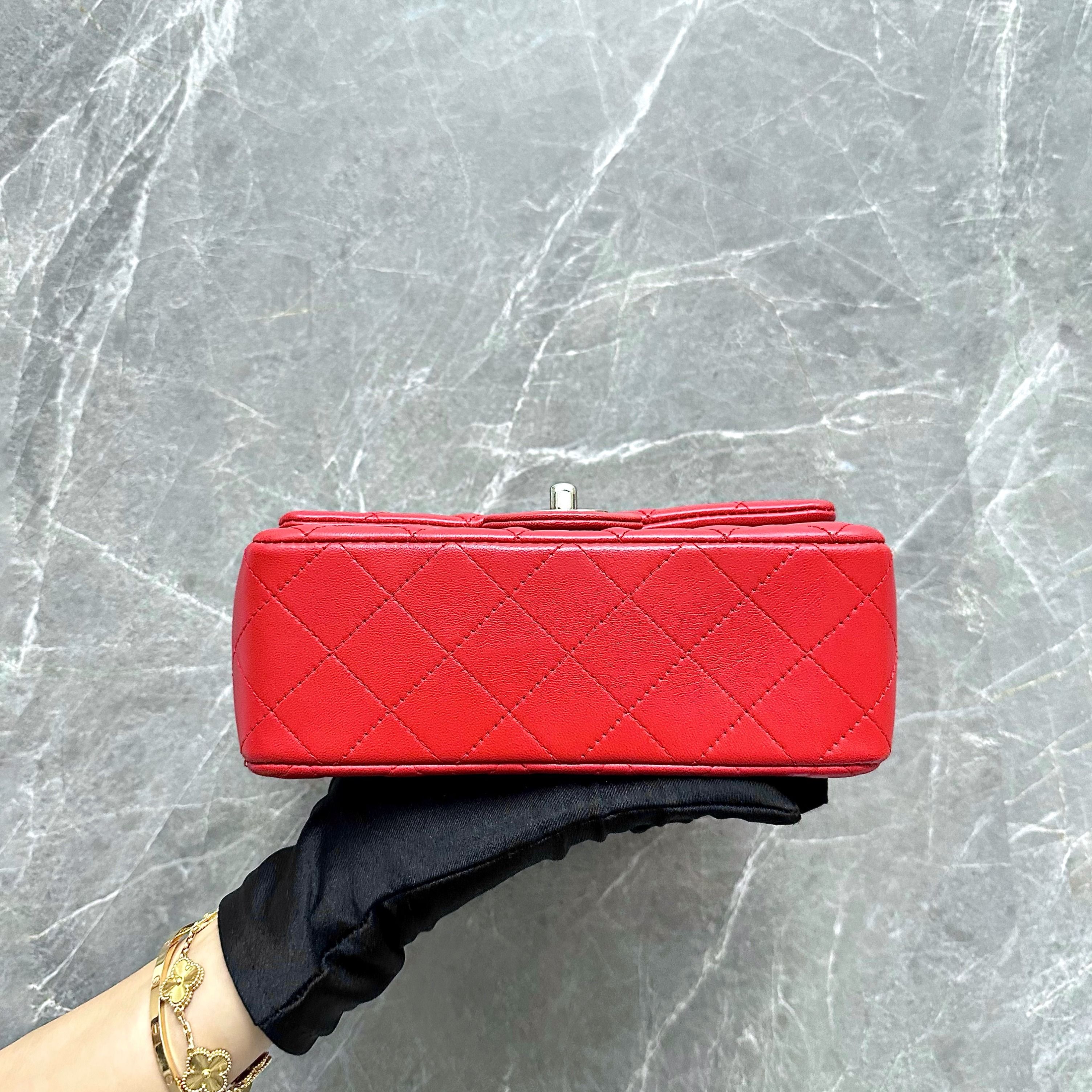 Chanel Mini Rectangular Classic Flap Lambskin Red GHW No 21 - Luxury Evermore