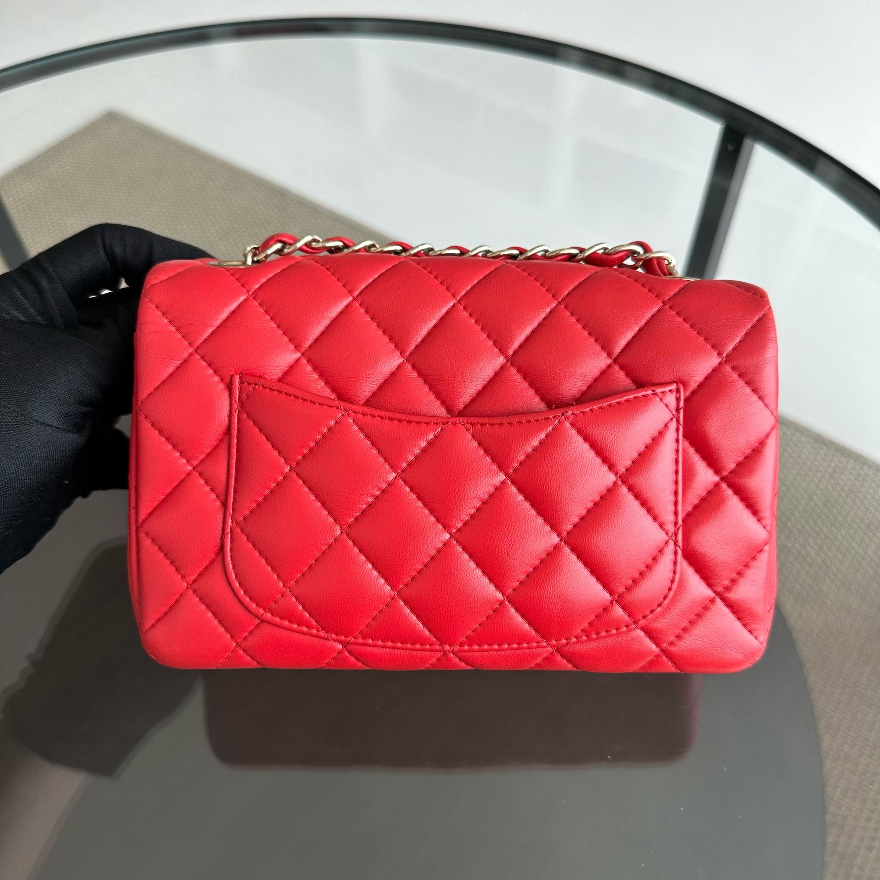 Chanel Mini Rectangular Classic Flap Lambskin Red GHW No 23 - Luxury Evermore