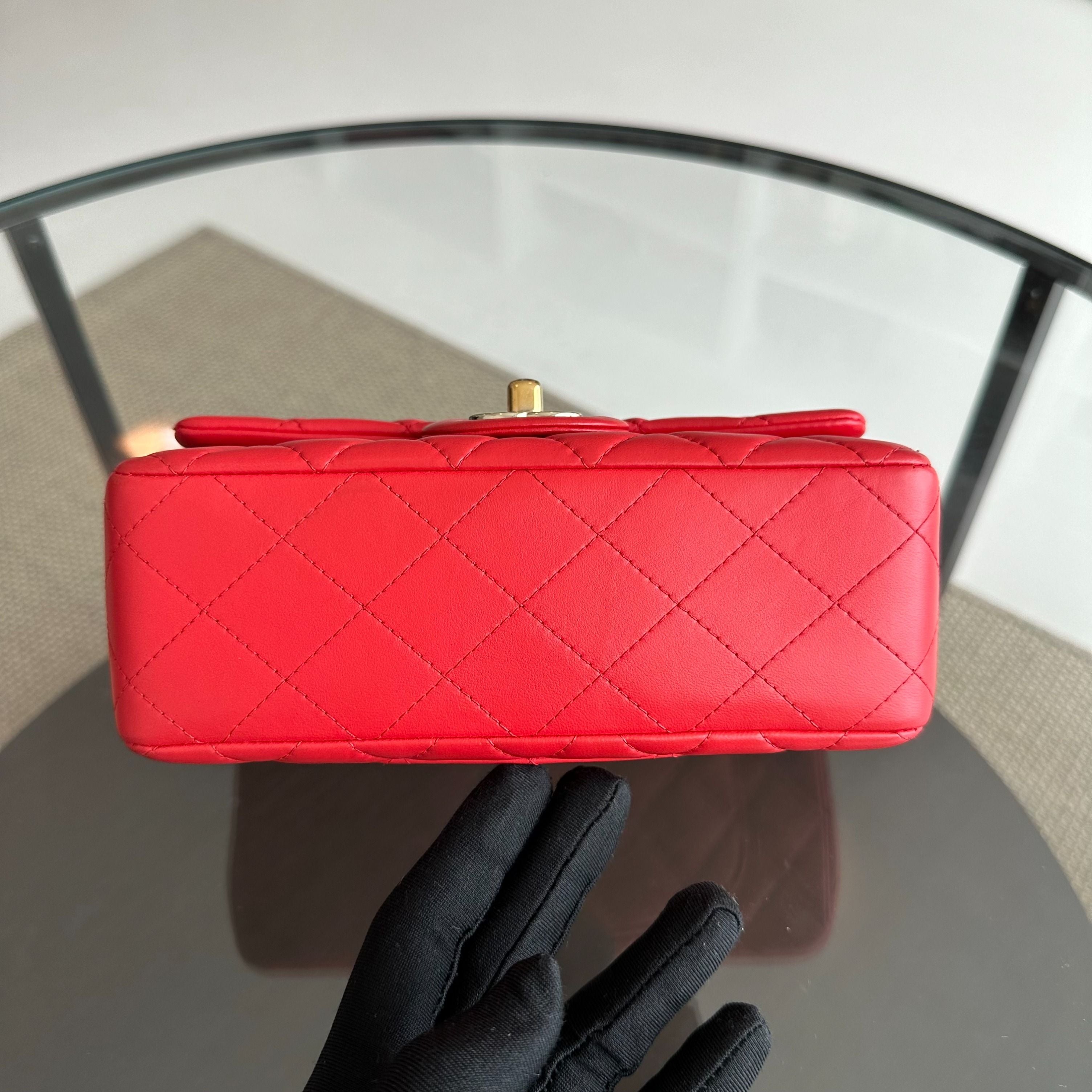 Chanel Mini Rectangular Classic Flap Lambskin Red GHW No 23 - Luxury Evermore