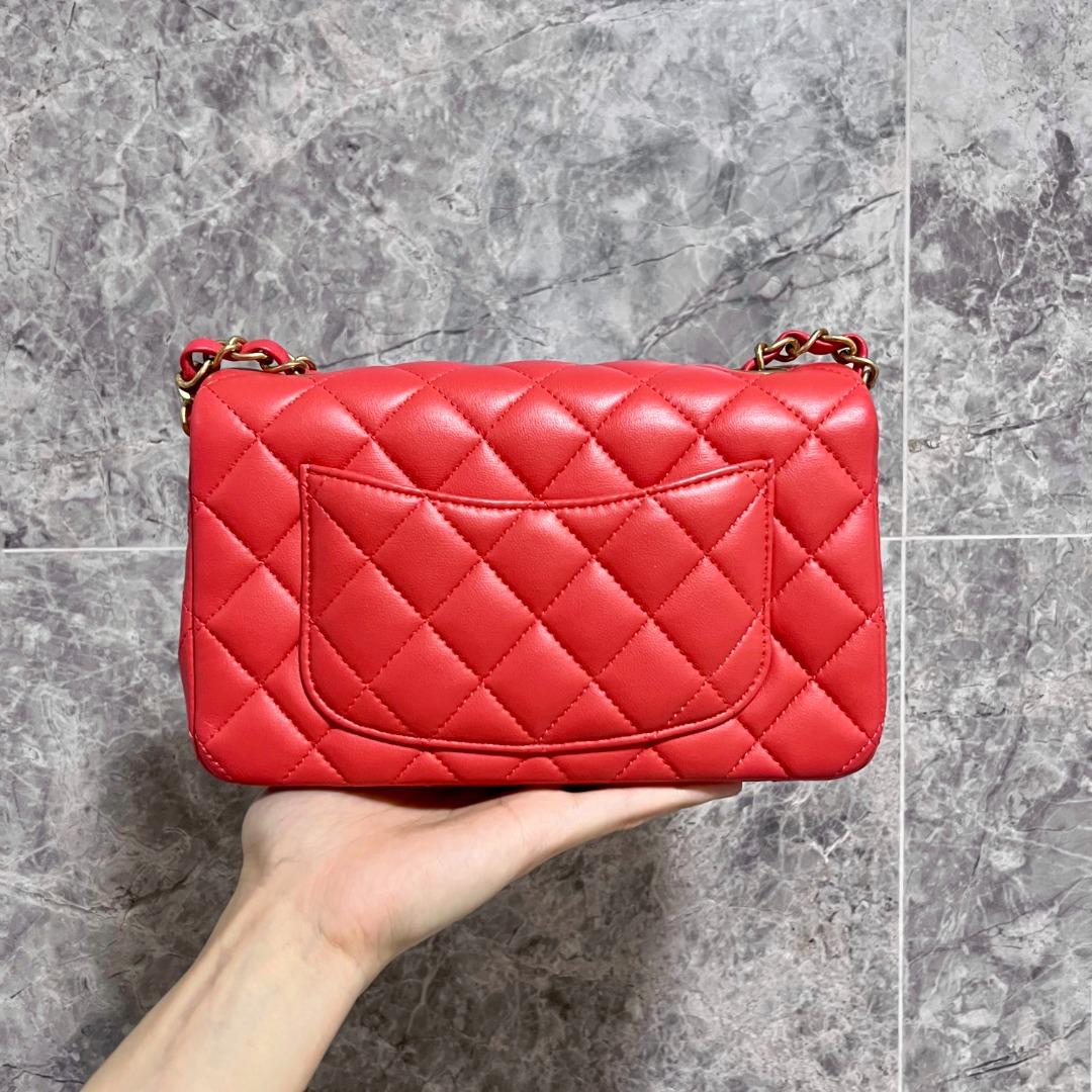 Chanel Mini Rectangular Classic Flap Lambskin Red No 27 - Luxury Evermore