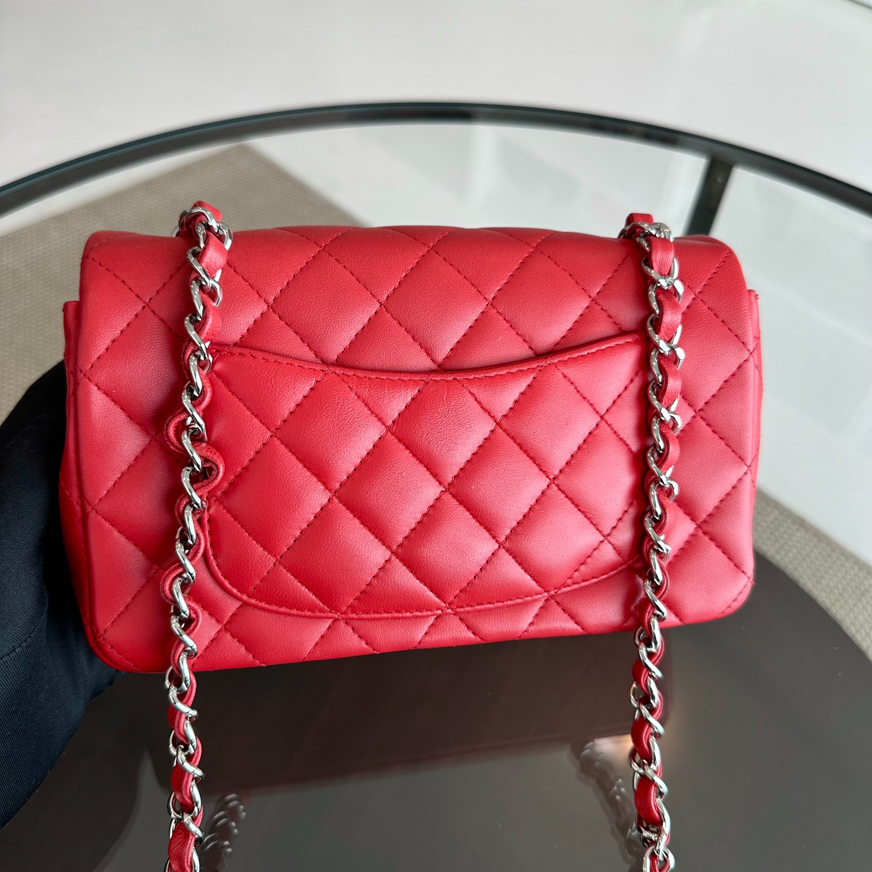 Chanel Mini Rectangular Classic Flap Lambskin Red SHW No 18 - Luxury Evermore