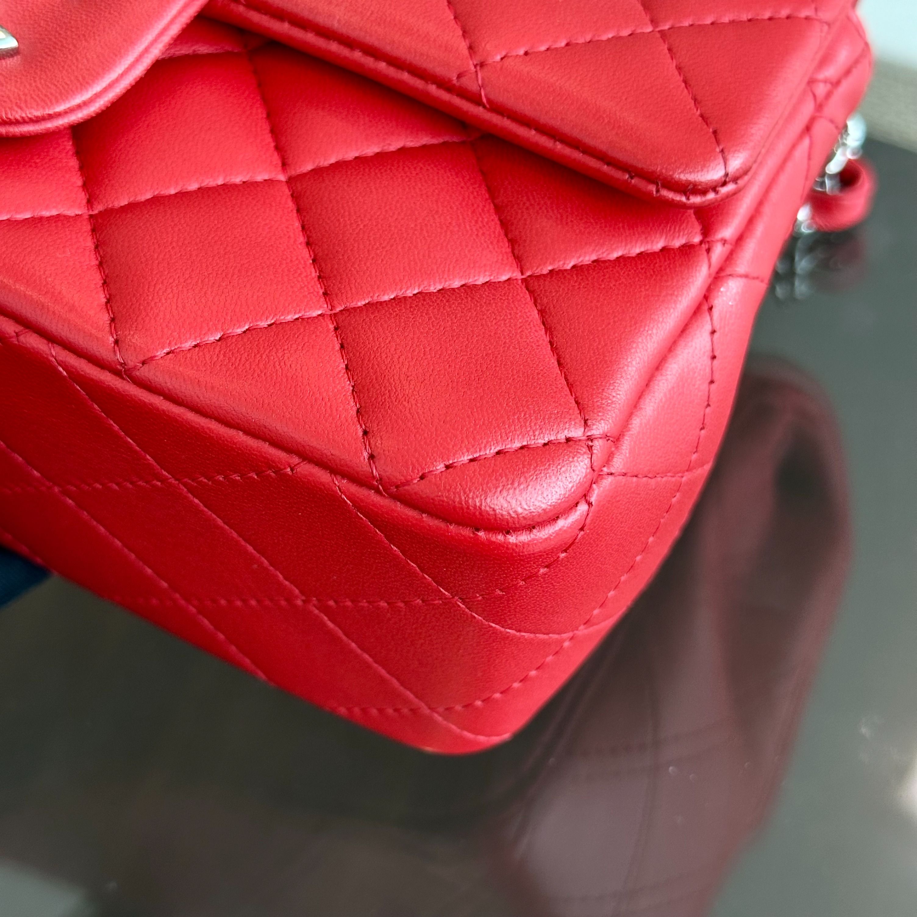 Chanel Mini Rectangular Classic Flap Lambskin Red SHW No 18 - Luxury Evermore