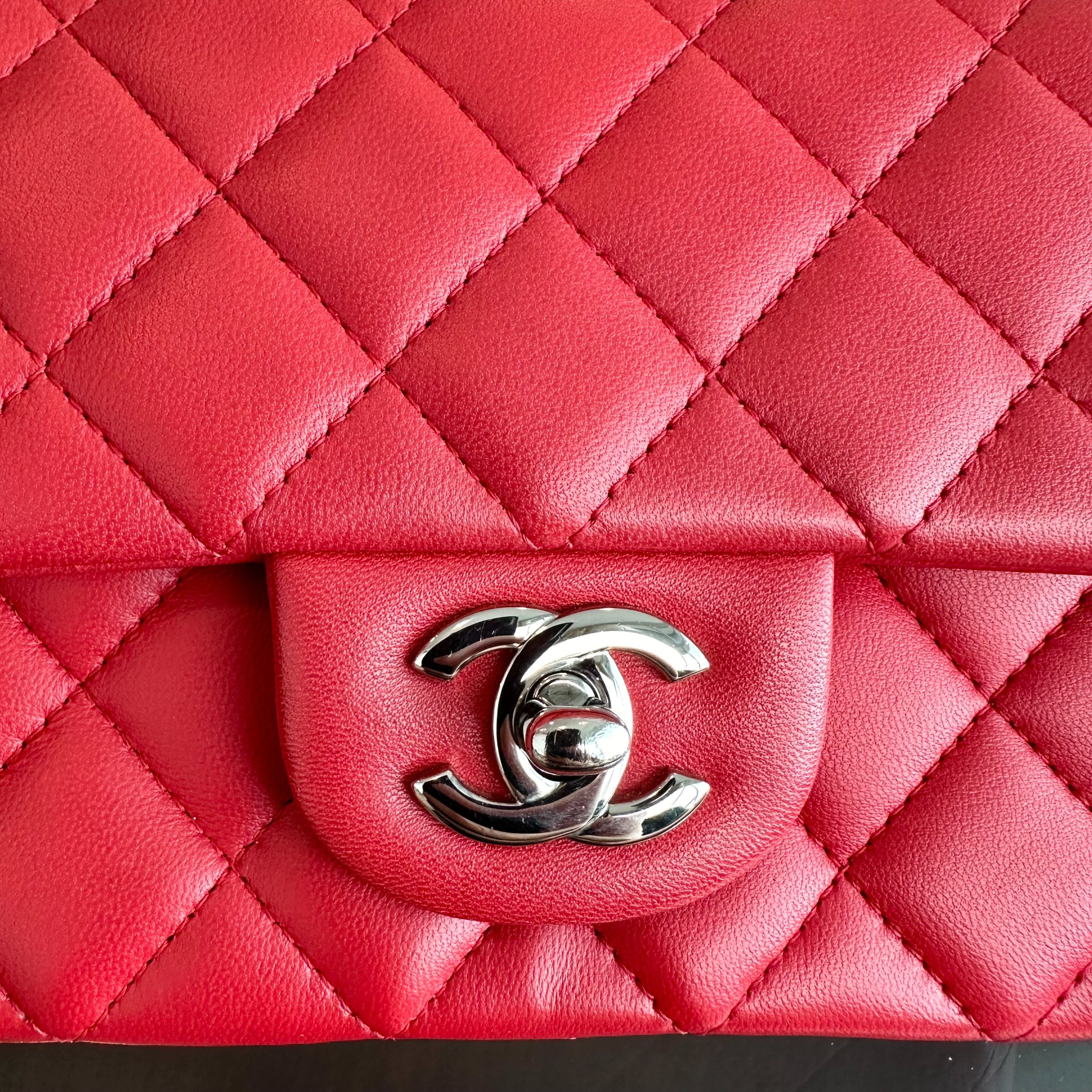 Chanel Mini Rectangular Classic Flap Lambskin Red SHW No 18 - Luxury Evermore