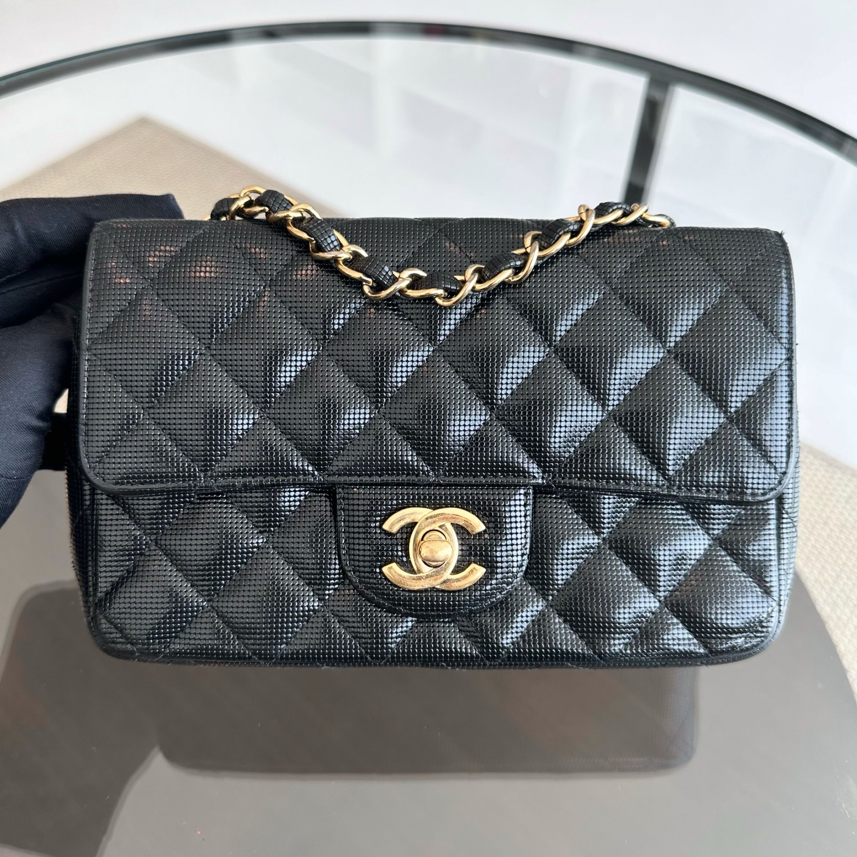 Chanel Mini Rectangular Classic Flap Pixel Effect Calfskin Cruise 2016 Black GHW No 21 - Luxury Evermore