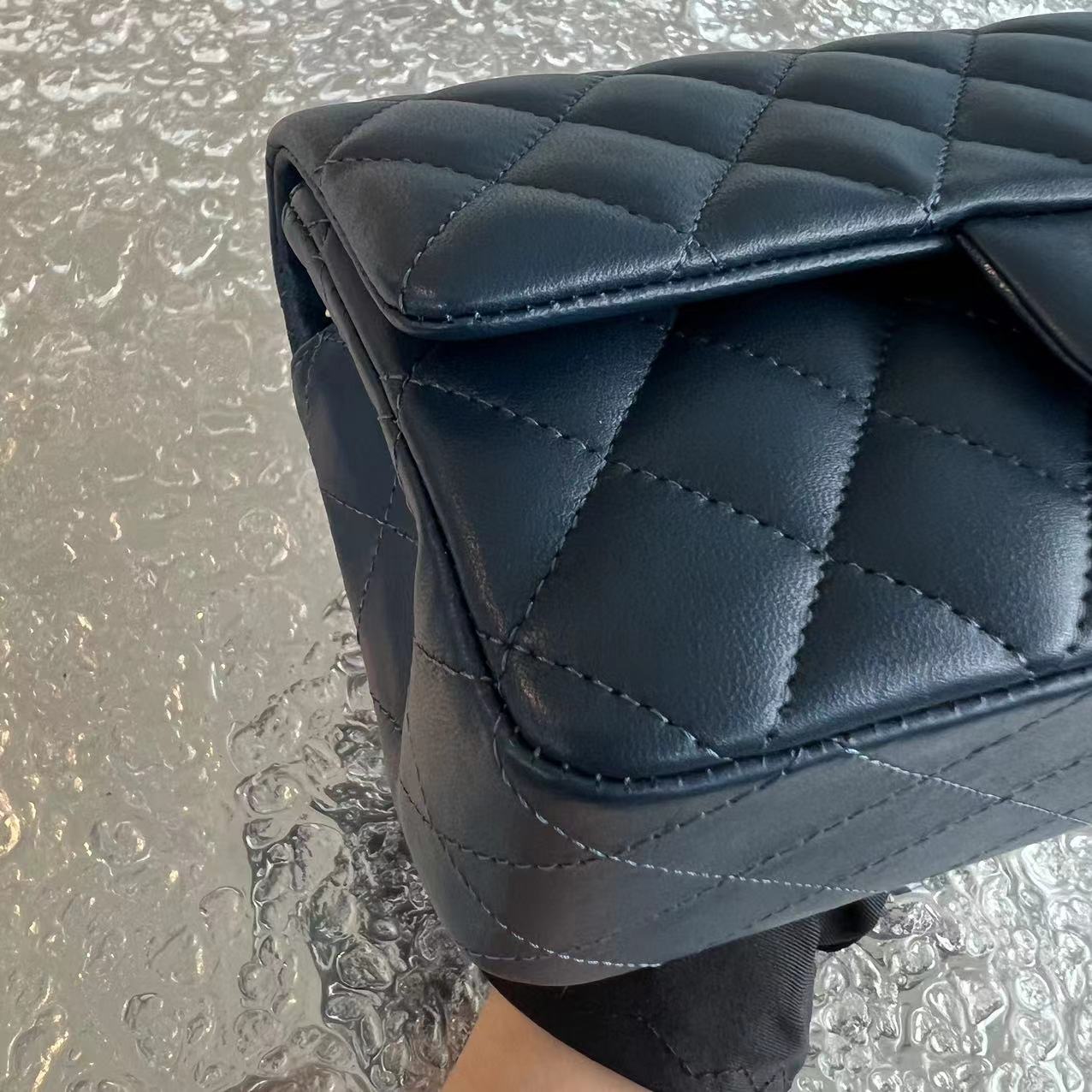 Chanel Mini Rectangular Classic Flap Quilted Lambskin Dark Blue Silver Hardware Series 25 - Luxury Evermore