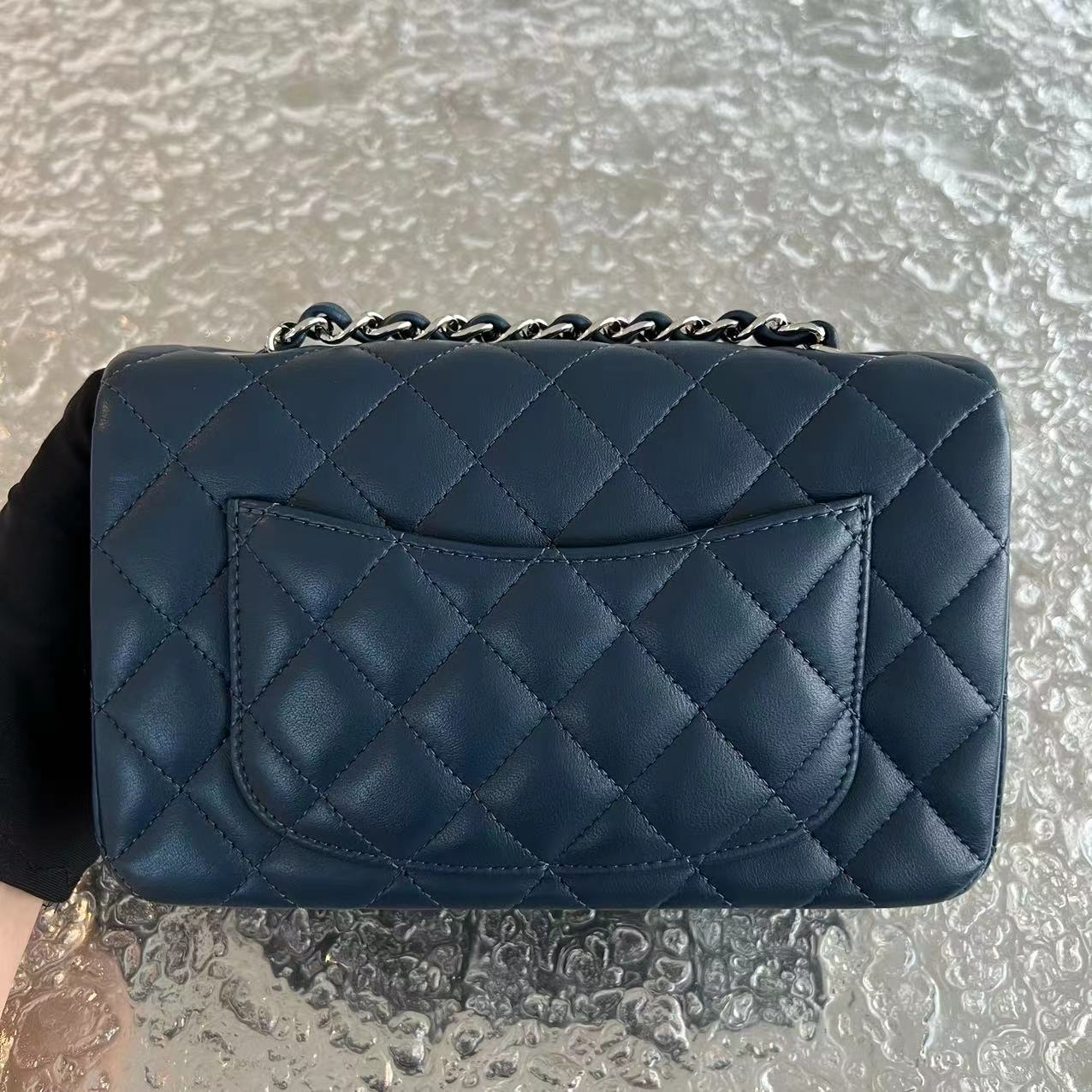 Chanel Mini Rectangular Classic Flap Quilted Lambskin Dark Blue Silver Hardware Series 25 - Luxury Evermore