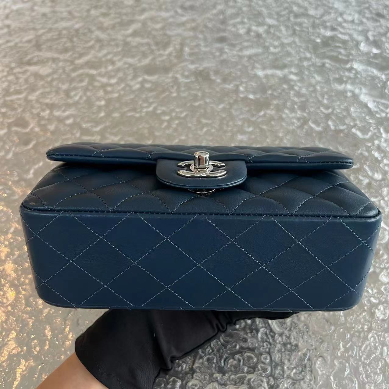 Chanel Mini Rectangular Classic Flap Quilted Lambskin Dark Blue Silver Hardware Series 25 - Luxury Evermore