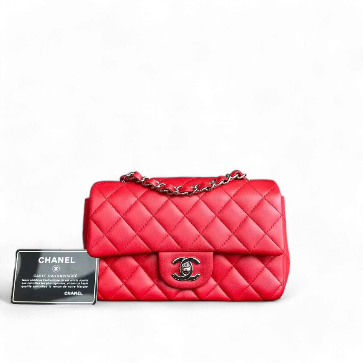 Chanel Classic Flap Mini - 20CM Rectangular Quilted Lambskin Red Silver Hardware Series 18