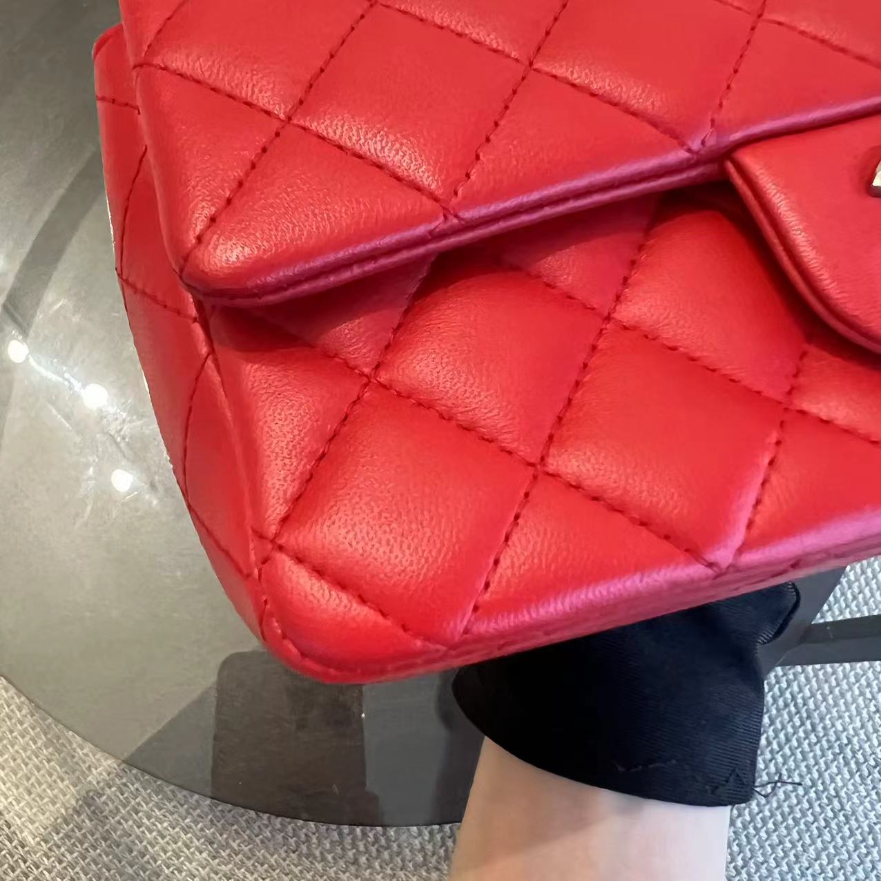 Chanel Mini Rectangular Classic Flap Quilted Lambskin Red Silver Hardware Series 18 - Luxury Evermore