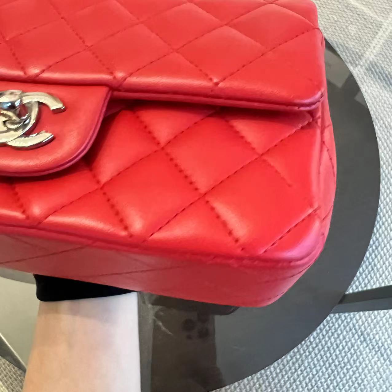 Chanel Mini Rectangular Classic Flap Quilted Lambskin Red Silver Hardware Series 18 - Luxury Evermore