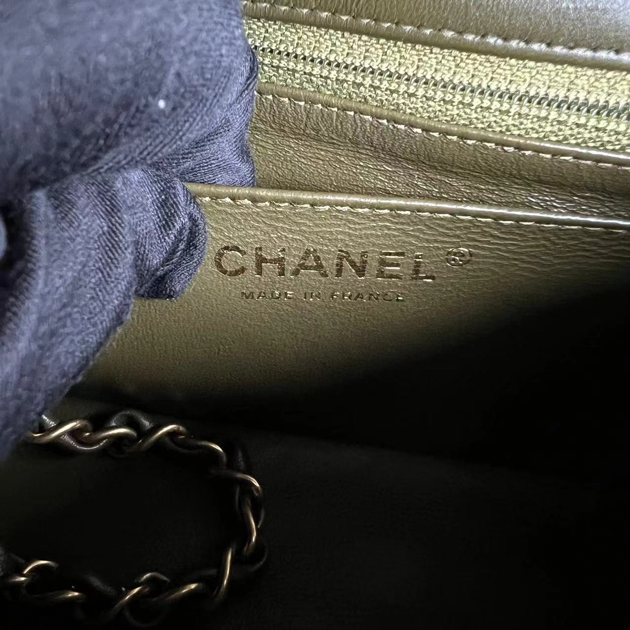 Chanel Mini Rectangular Classic Flap Quilted Tweed Green Golden Hardware Series 23 - Luxury Evermore