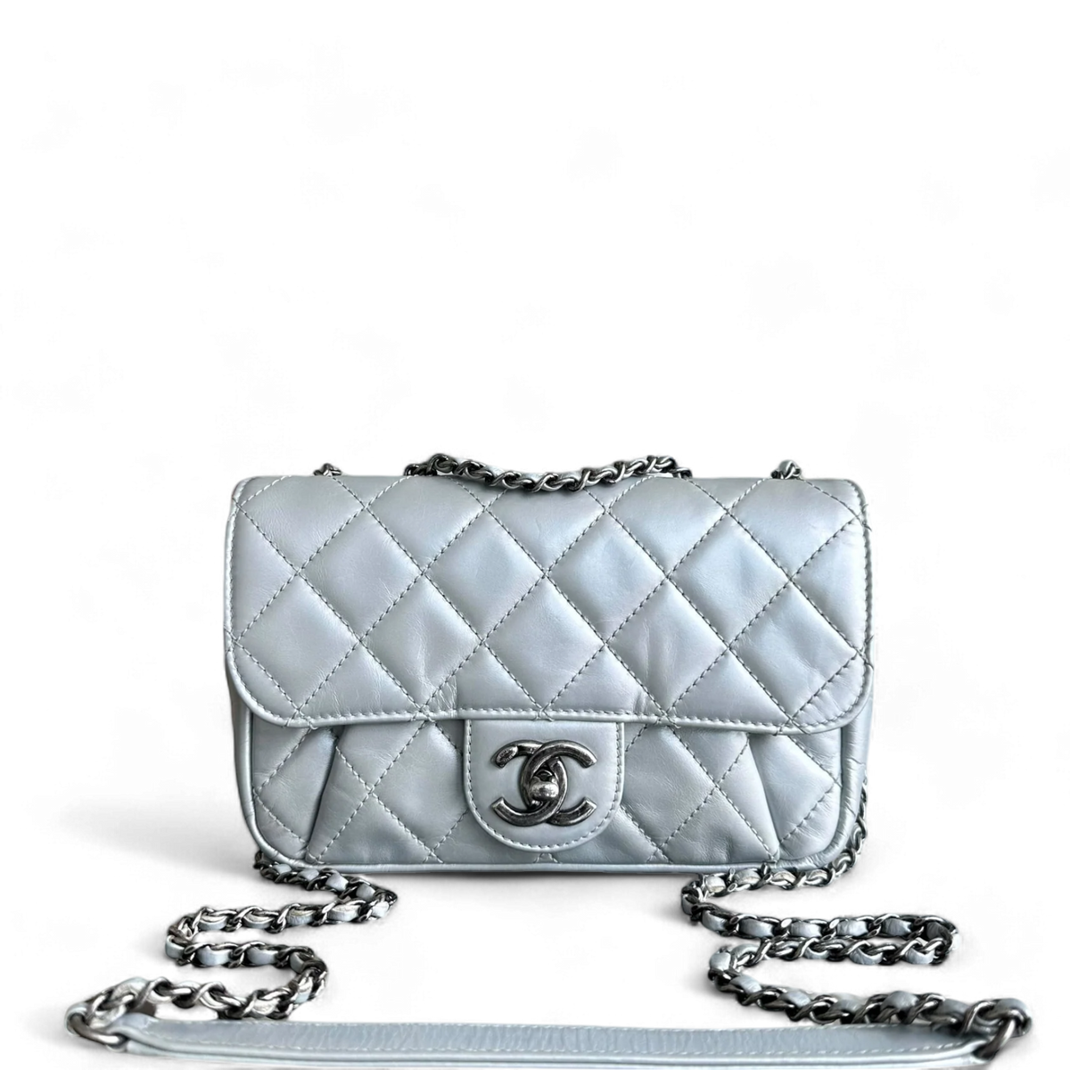 Chanel Mini Rectangular Flap Plated Chain Seasonal Flap Quilted Calfskin  Silver SHW No 21