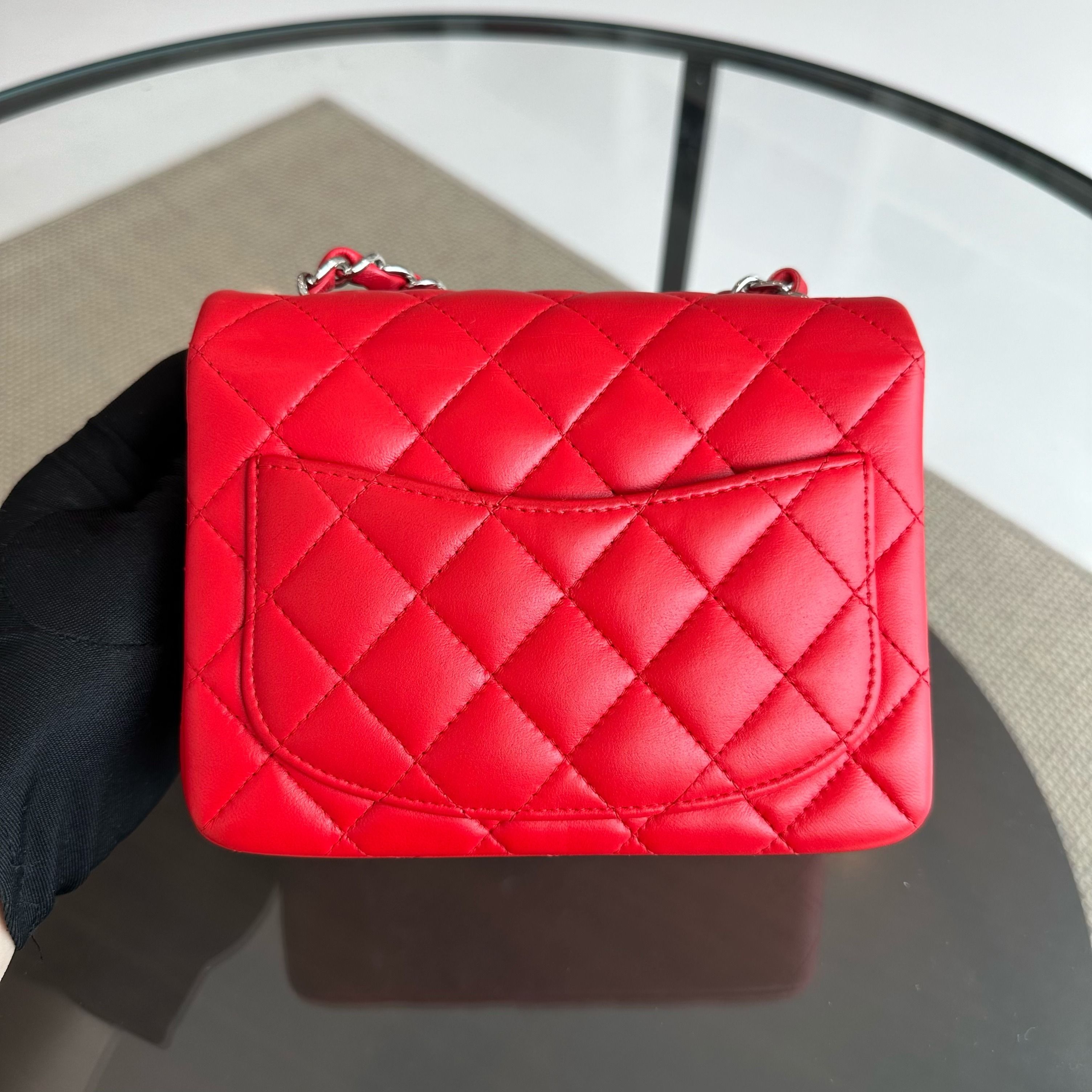 Chanel Mini Square 17CM Classic Flap Lambskin Red SHW No 22 - Luxury Evermore