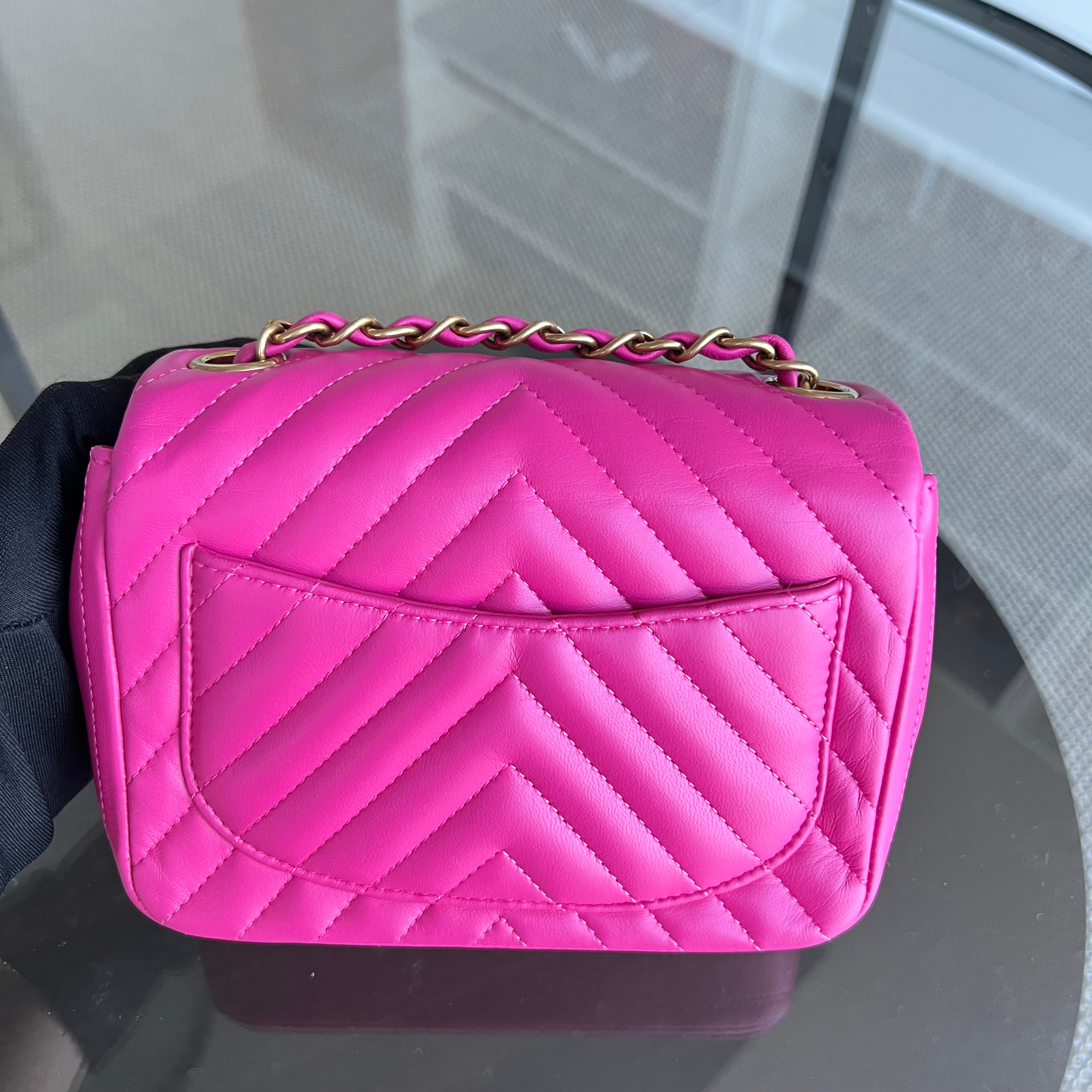 Chanel Mini Square Classic Flap Chevron Lambskin GHW No 21 - Luxury Evermore