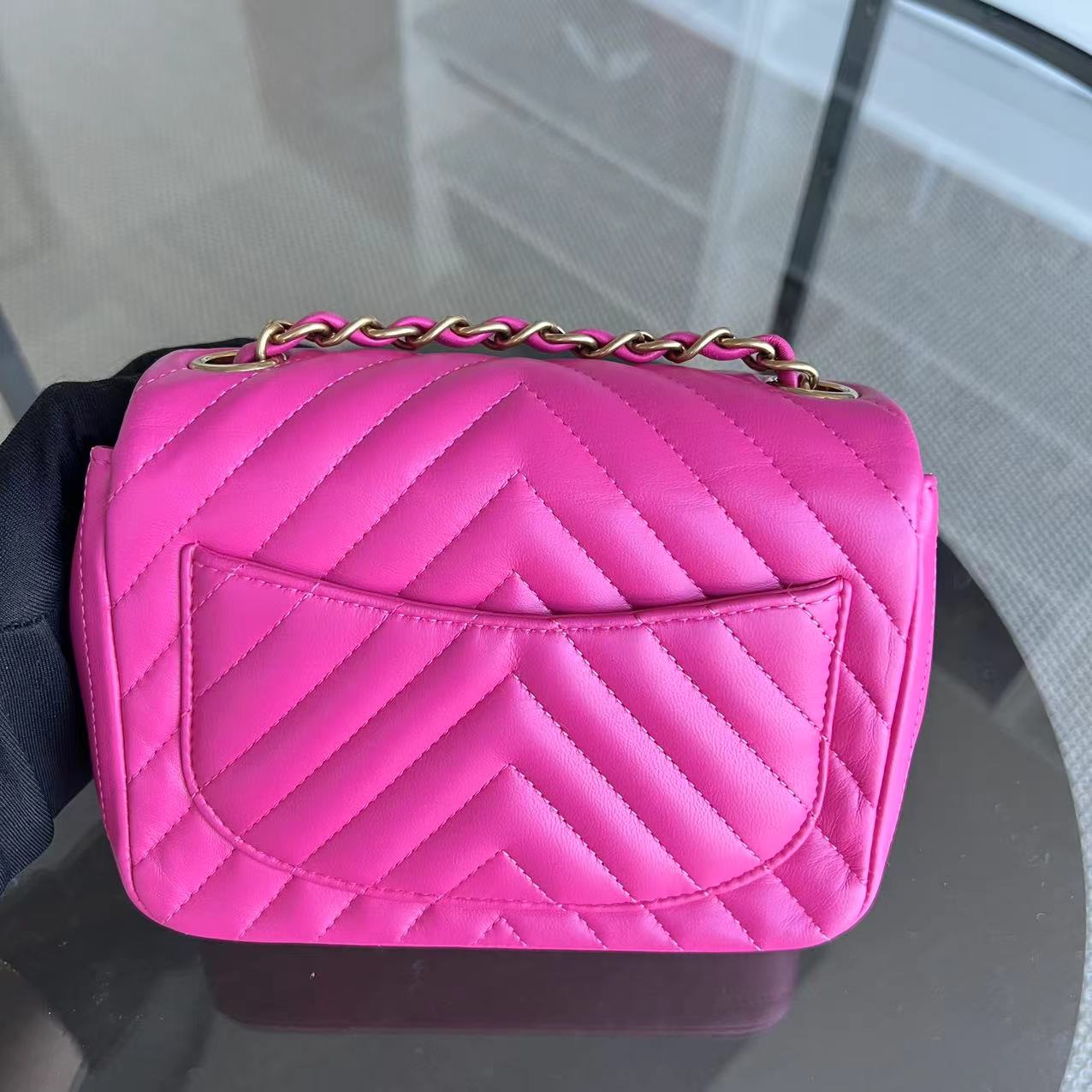 Chanel Mini Square Classic Flap Chevron Lambskin GHW No 21 - Luxury Evermore