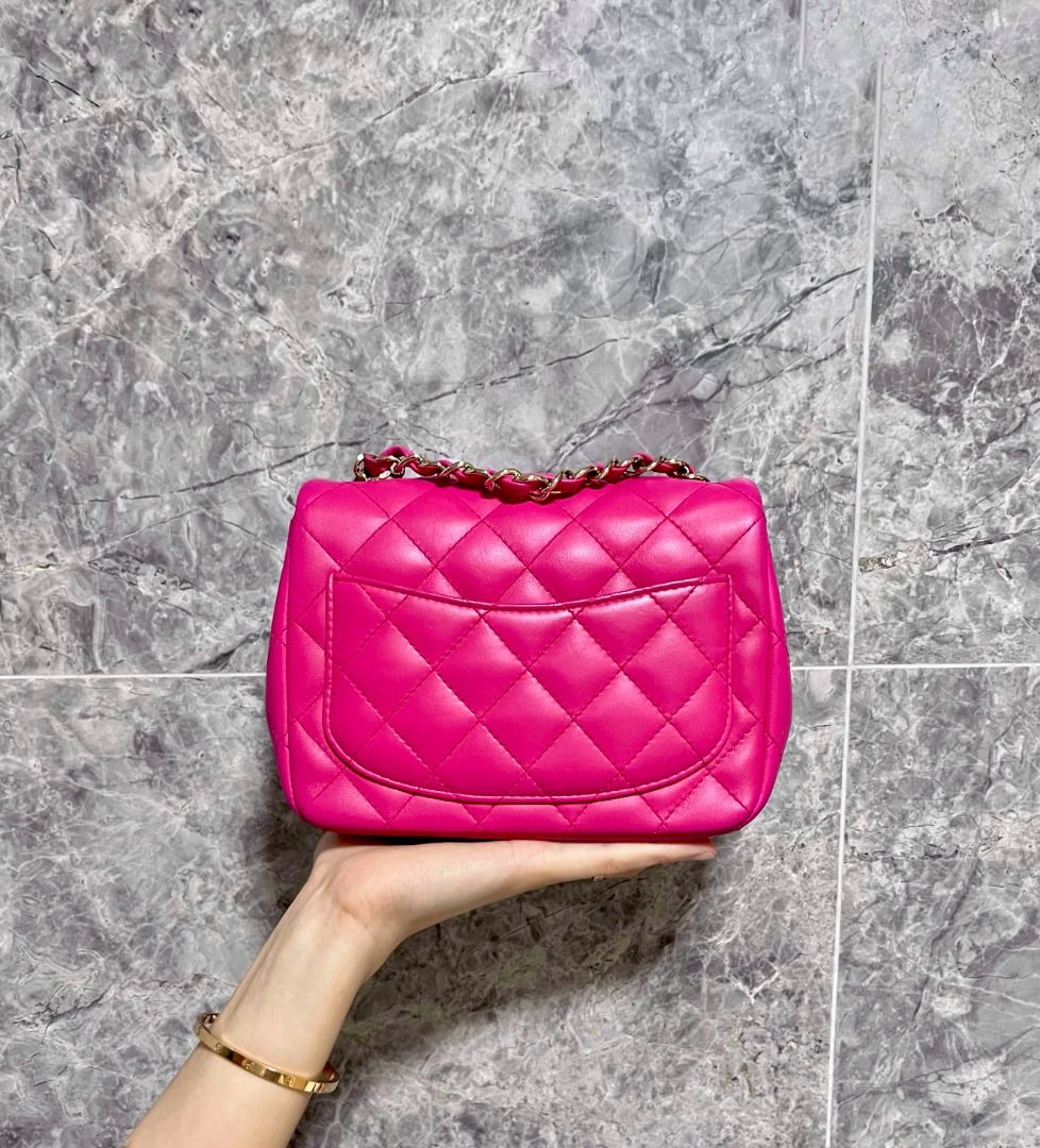 Chanel Mini Square Classic Flap Hot Pink GHW No 21 - Luxury Evermore