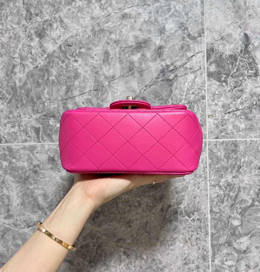 Chanel Mini Square Classic Flap Hot Pink GHW No 21 - Luxury Evermore