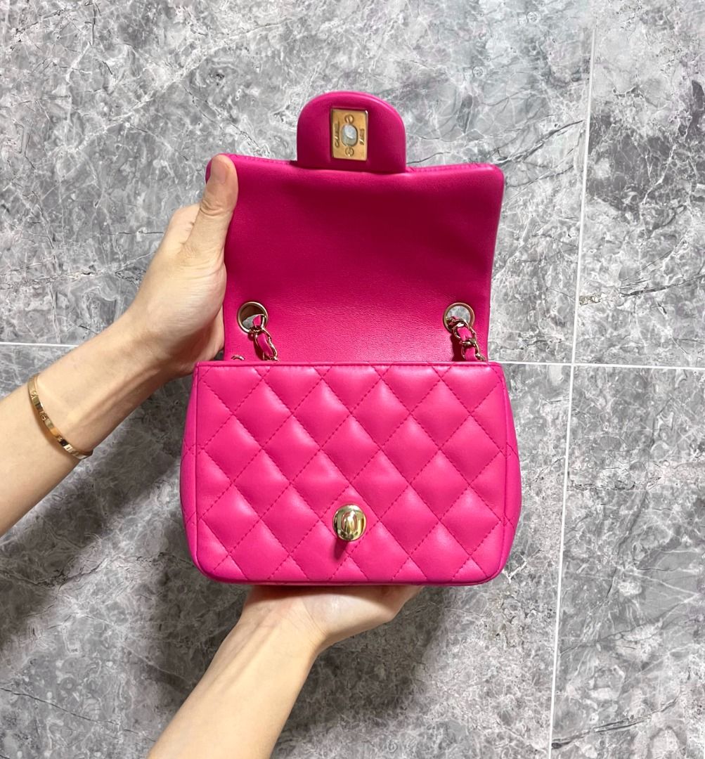 Chanel Mini Square Classic Flap Hot Pink GHW No 21 - Luxury Evermore