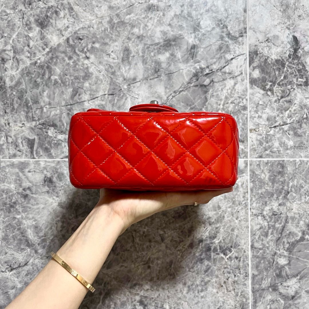 Chanel Mini Square Classic Flap Patent Leather Red No 18 - Luxury Evermore