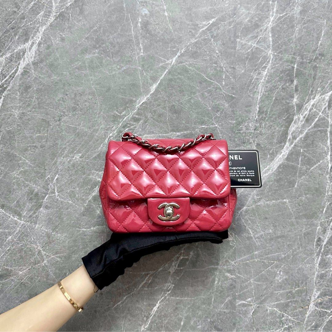 Chanel Mini Square Classic Flap Patent Pink SHW No 19 - Luxury Evermore