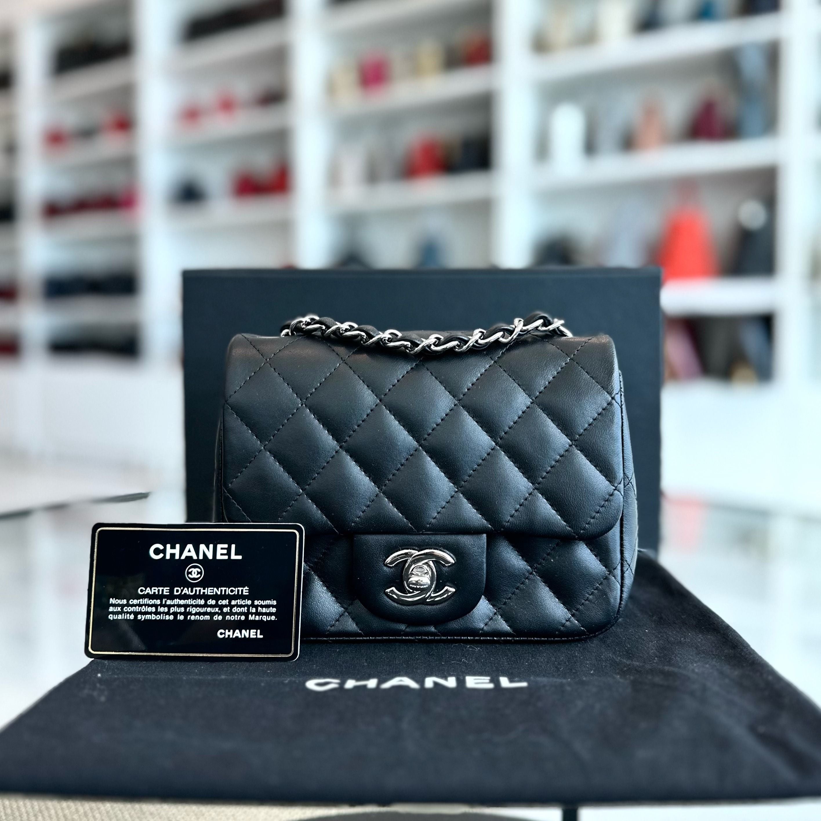 Chanel Mini Square Classic Flap Quilted Lambskin Black SHW No 13 - Luxury Evermore