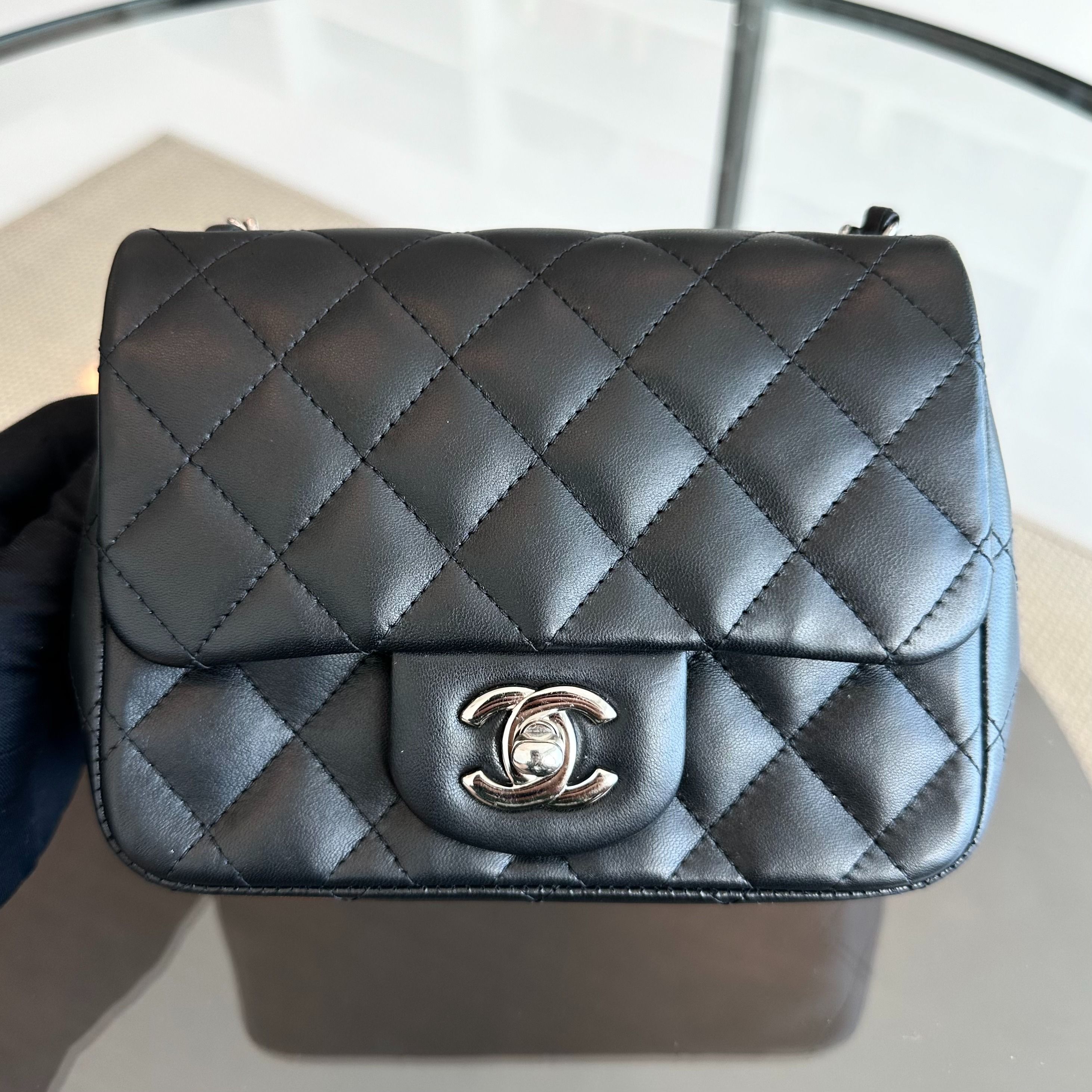 Chanel Mini Square Classic Flap Quilted Lambskin Black SHW No 13 - Luxury Evermore