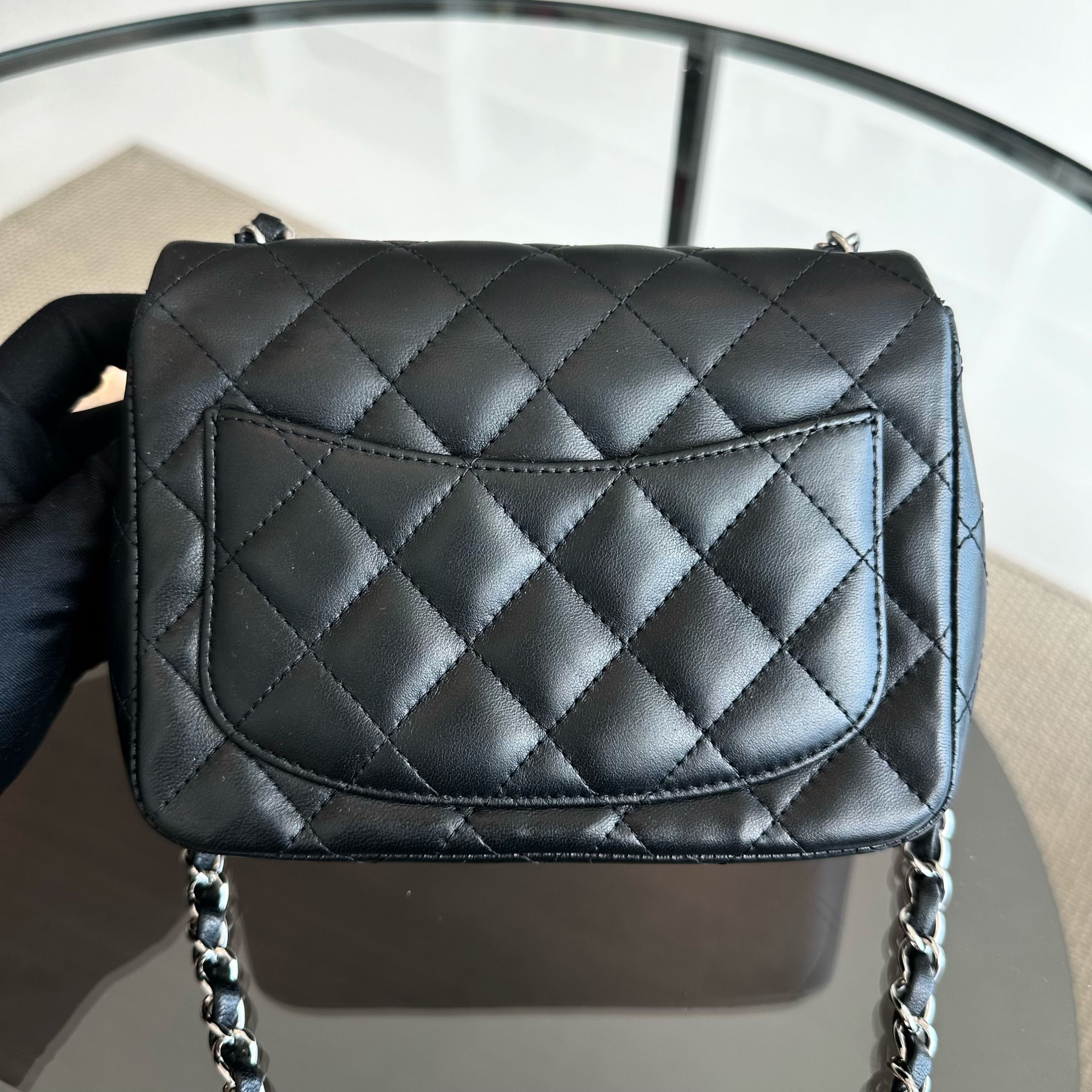 Chanel Mini Square Classic Flap Quilted Lambskin Black SHW No 13 - Luxury Evermore