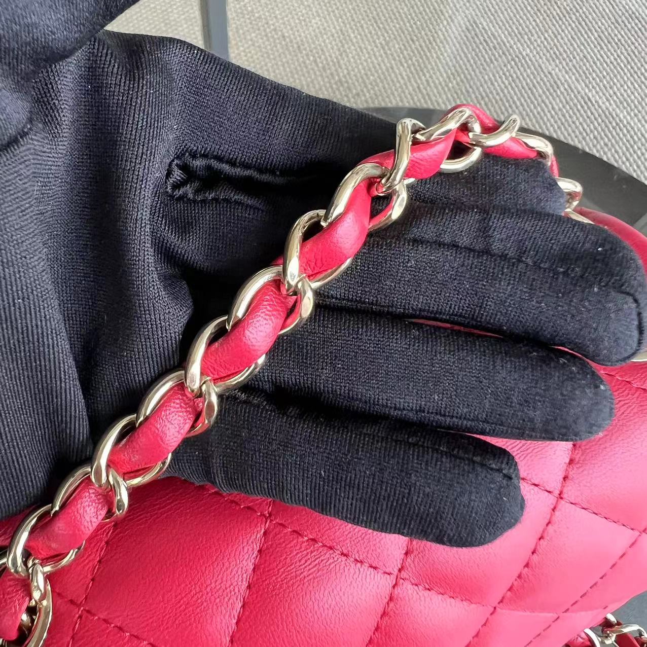 Chanel Mini Square Classic Flap Quilted Lambskin Hot Pink Golden Hardware Series 21 - Luxury Evermore