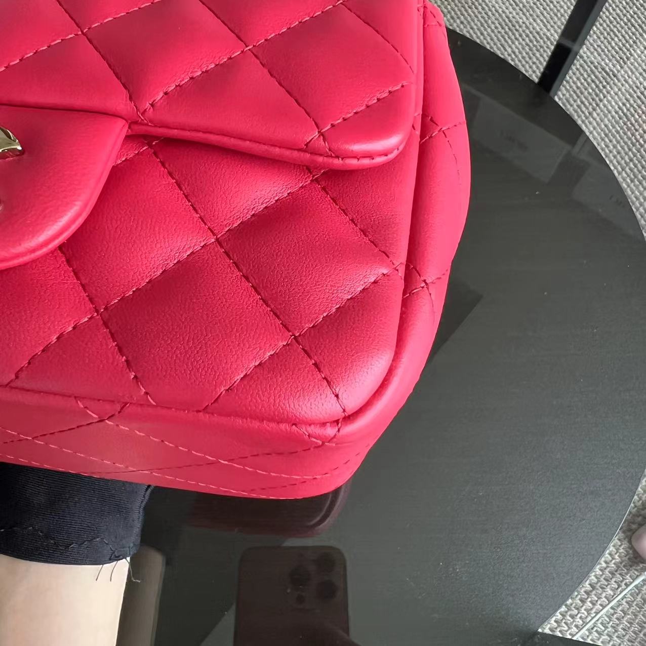 Chanel Mini Square Classic Flap Quilted Lambskin Hot Pink Golden Hardware Series 21 - Luxury Evermore