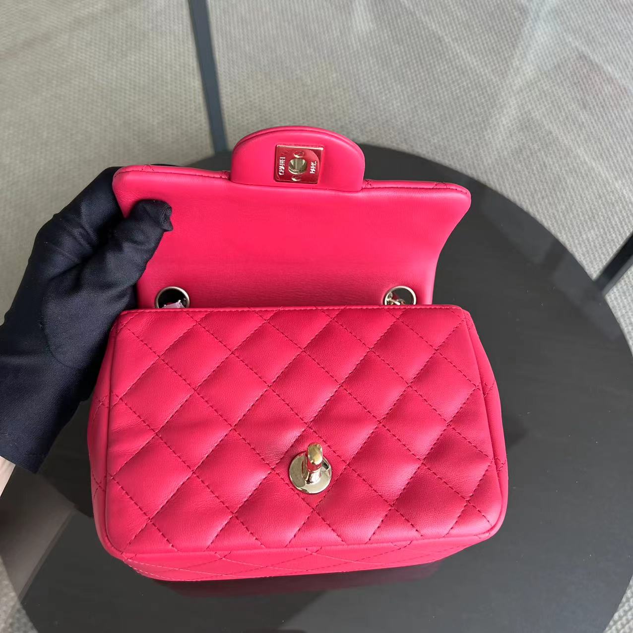 Chanel Mini Square Classic Flap Quilted Lambskin Hot Pink Golden Hardware Series 21 - Luxury Evermore