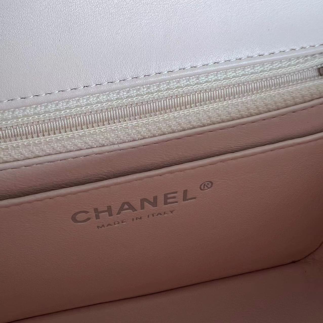 Chanel Mini Square Classic Flap Quilted Patent Calfskin Light Pink Yellow SHW No 17 - Luxury Evermore