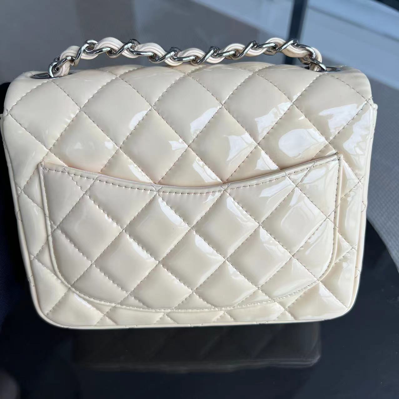 Chanel Mini Square Classic Flap Quilted Patent Calfskin Light Pink Yellow SHW No 17 - Luxury Evermore