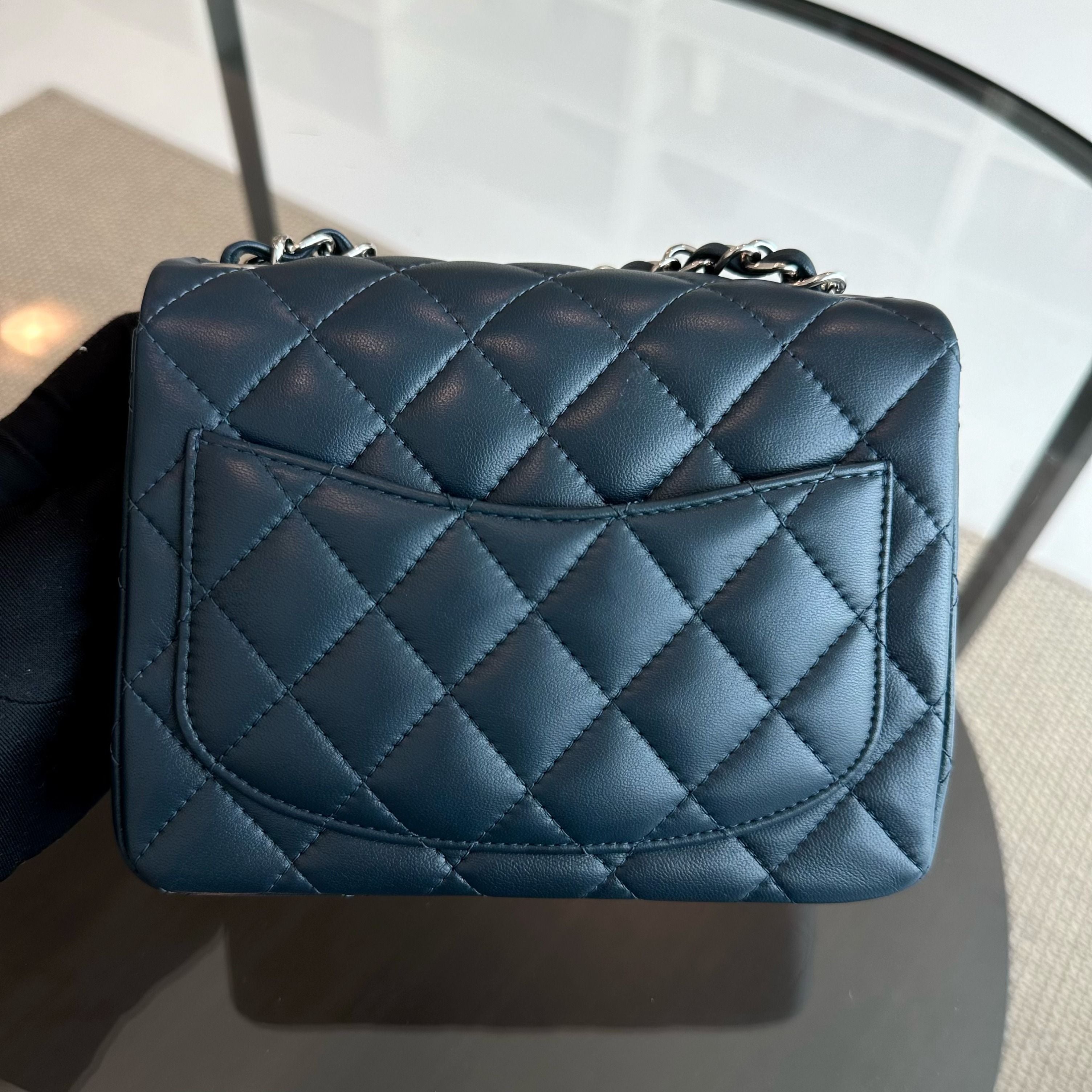 Chanel Mini Square Quilted Lambskin Dark Blue SHW No 26 - Luxury Evermore